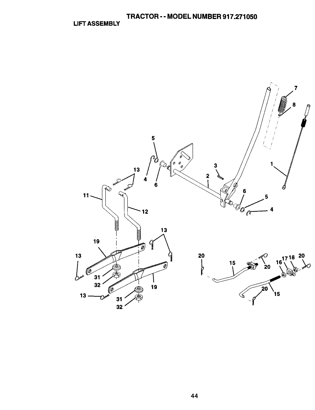 Craftsman 917.27105 manual Tractor - Model Number Lift Assembly 