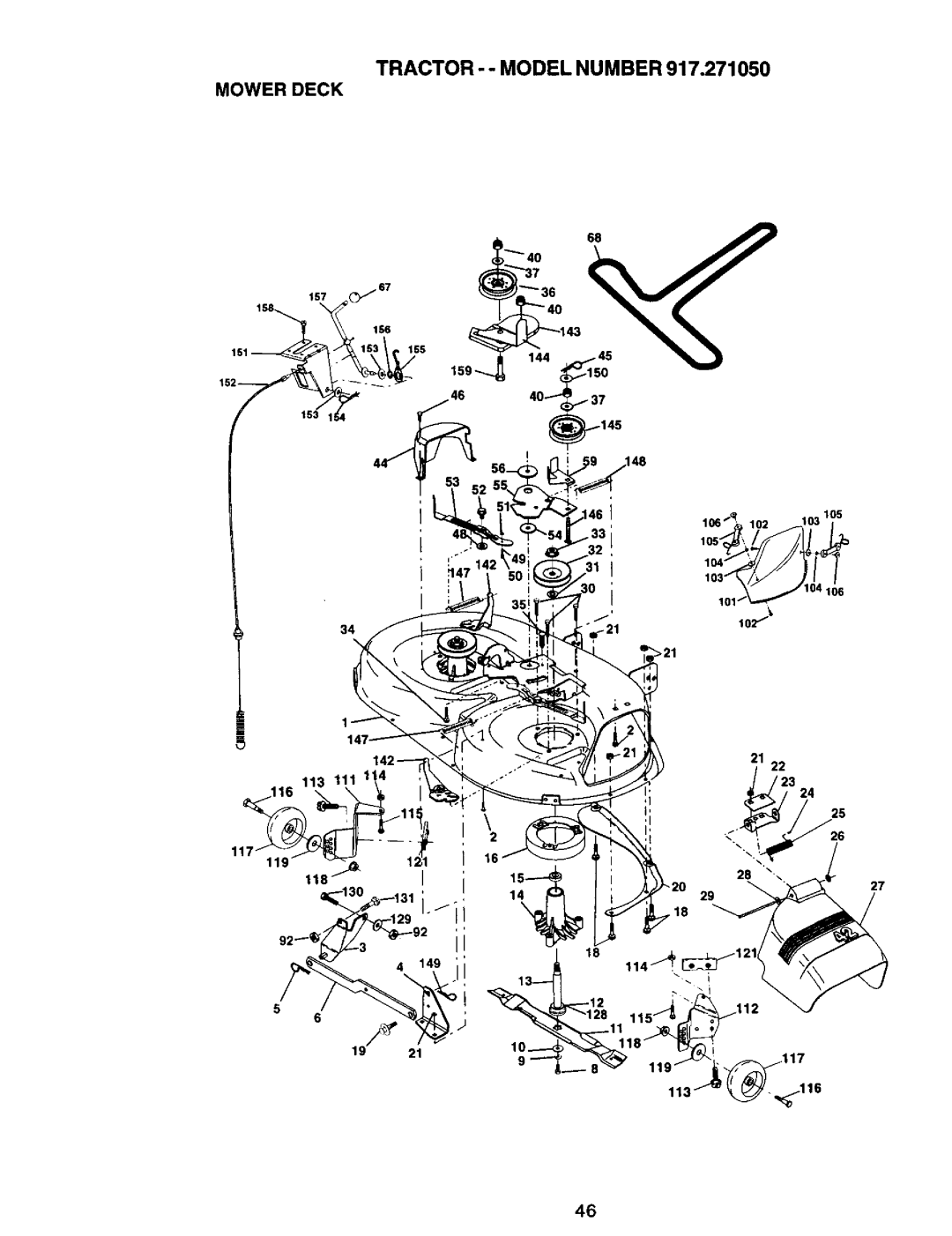 Craftsman 917.27105 manual TRACTOR-- Model Number Mower Deck, 106 , 102, 119 114 115 117 