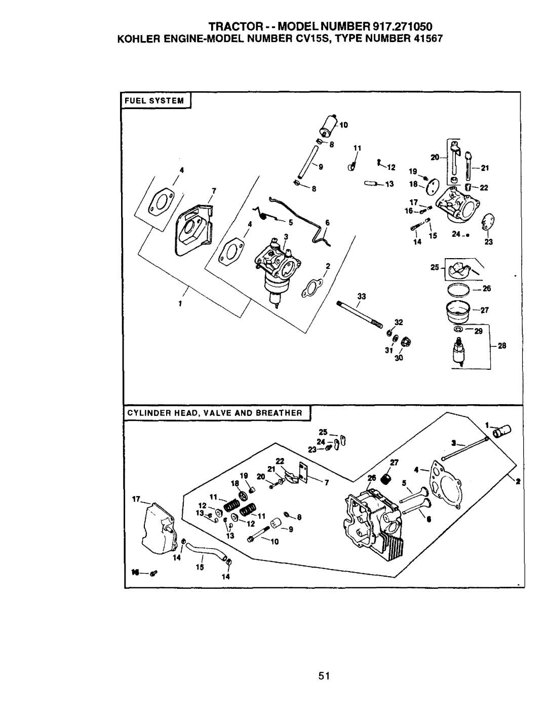 Craftsman 917.27105 manual Fuel System J Cylinder HEAD, Valve and Breather 