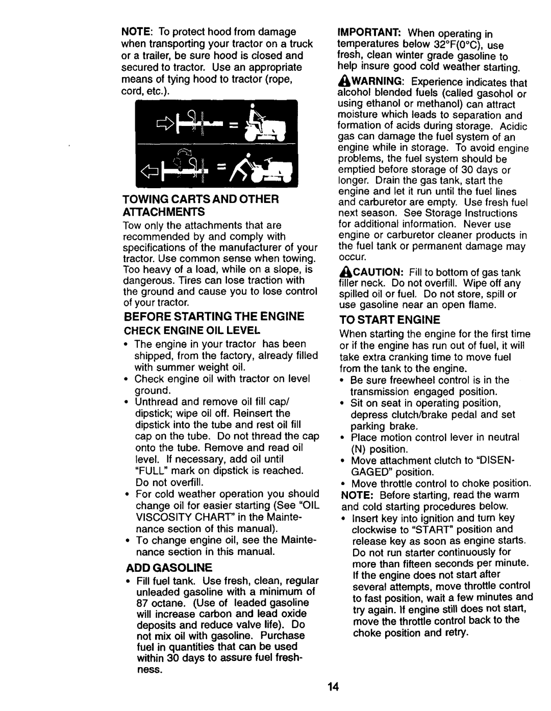 Craftsman 917.271061 owner manual To Start Engine, Before Starting the Engine Check Engine OIL Level, ADD Gasoline 