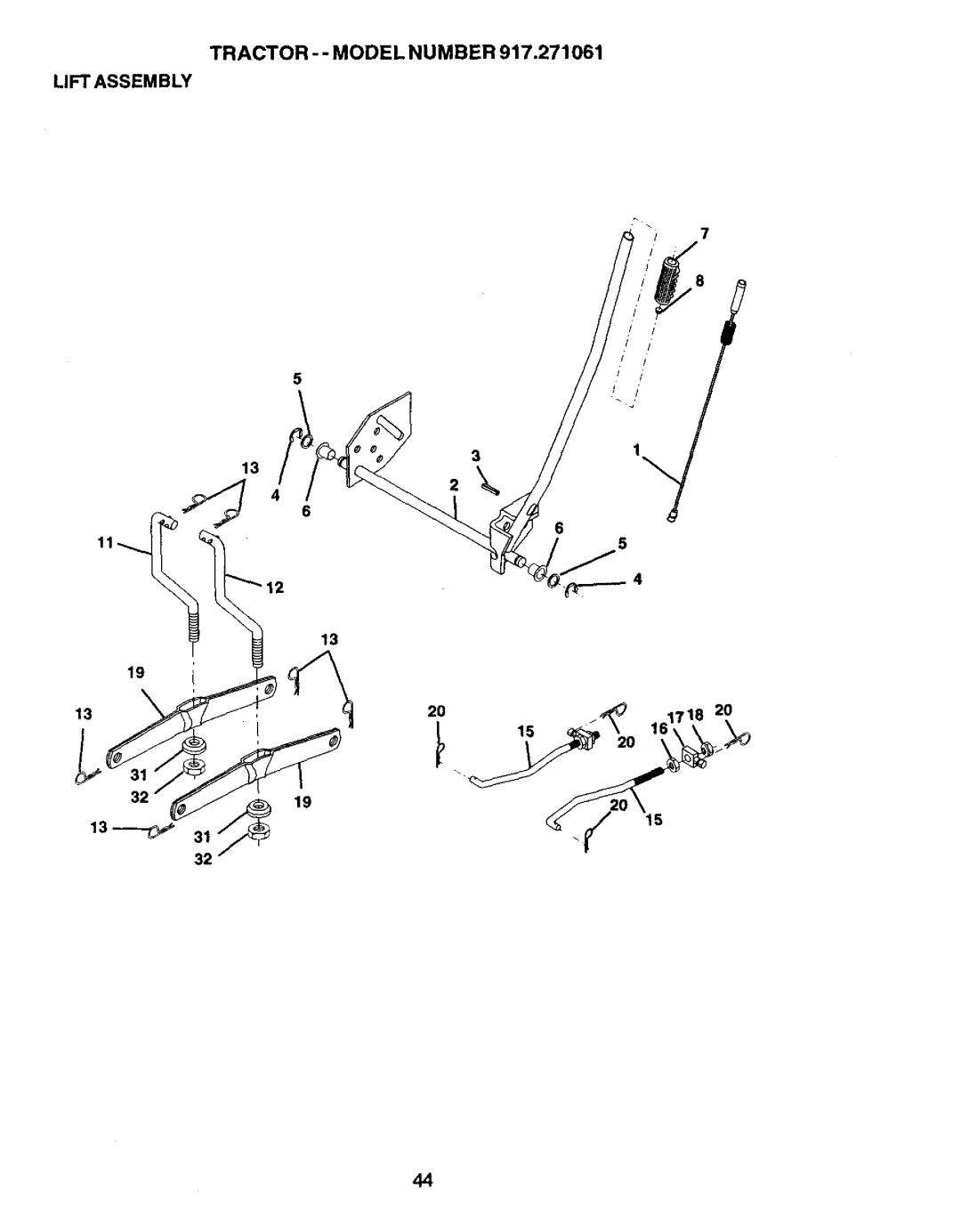 Craftsman 917.271061 owner manual Tractor - Model Number Lift Assembly 