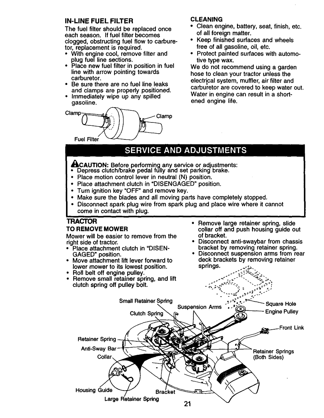 Craftsman 917.271061 owner manual In-Linefuel Filter, Tractor 