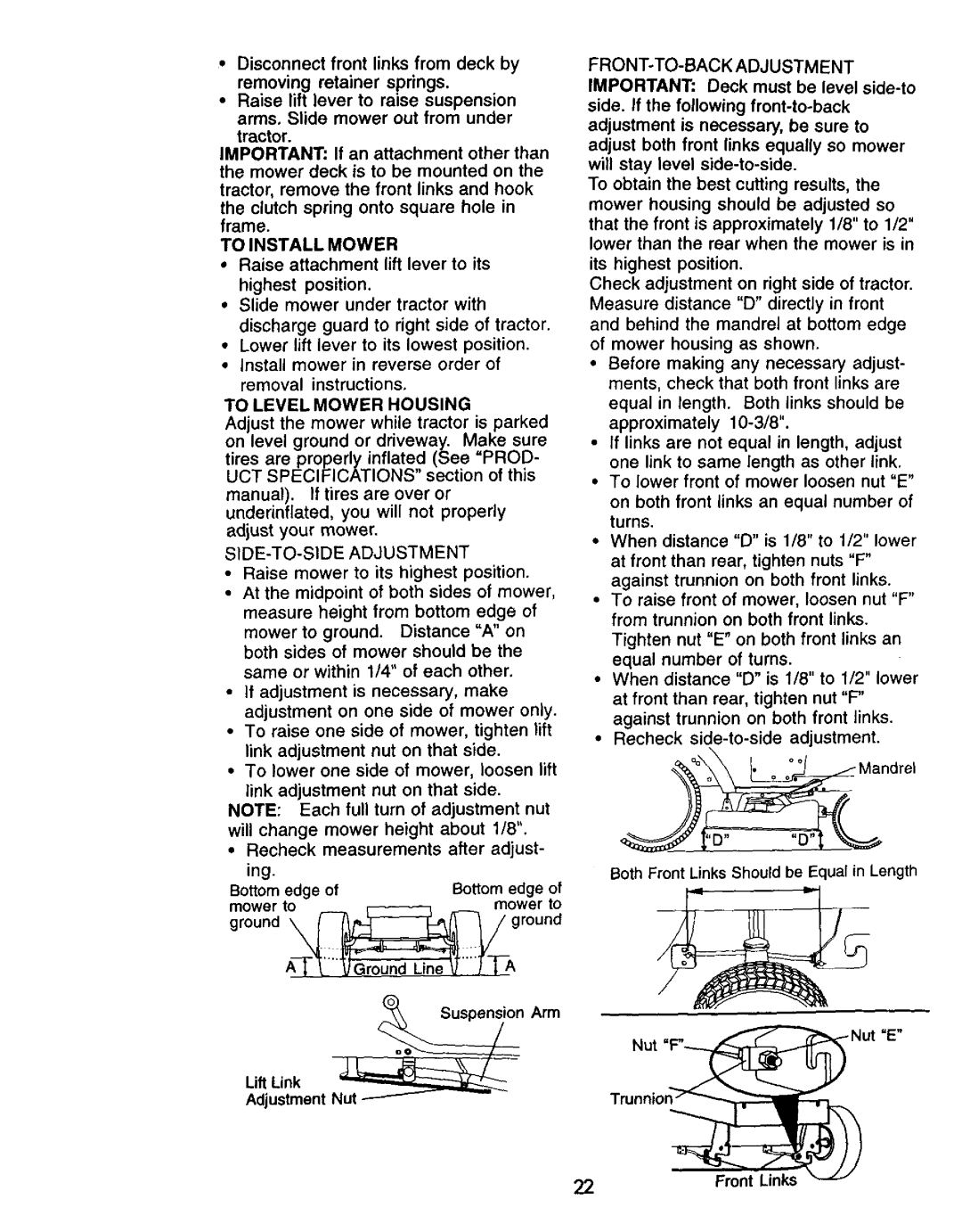 Craftsman 917.271061 owner manual To Install Mower, ground 