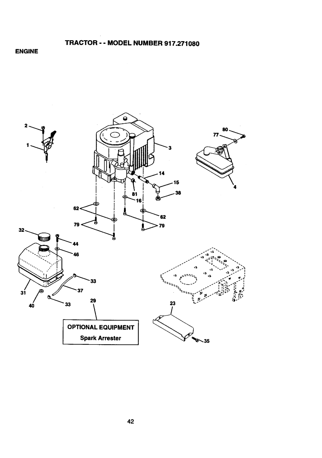 Craftsman 917.27108 owner manual Engine, Tractor -- Model Number, Optional Equipment 