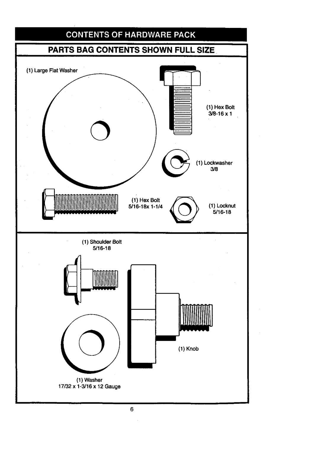 Craftsman 917.27108 owner manual Parts BAG Contents Shown Full Size 