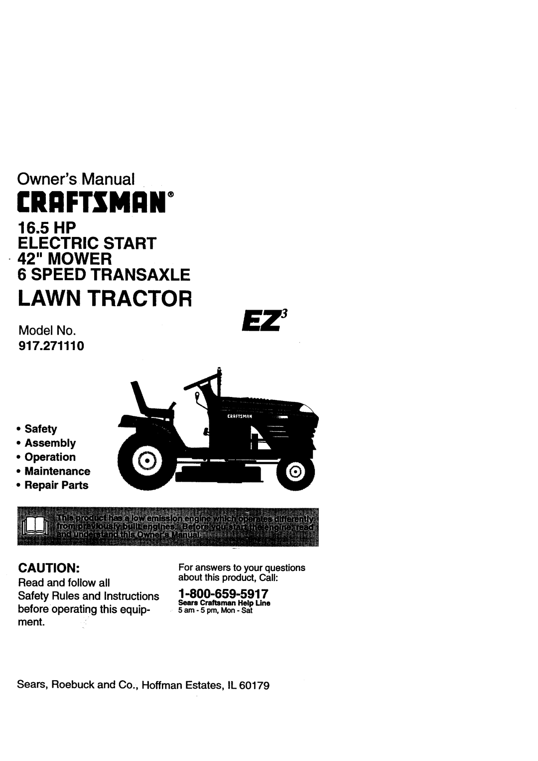 Craftsman 917.271110 owner manual CnnFTSn#+, Am 5 pm, Mon Sat 