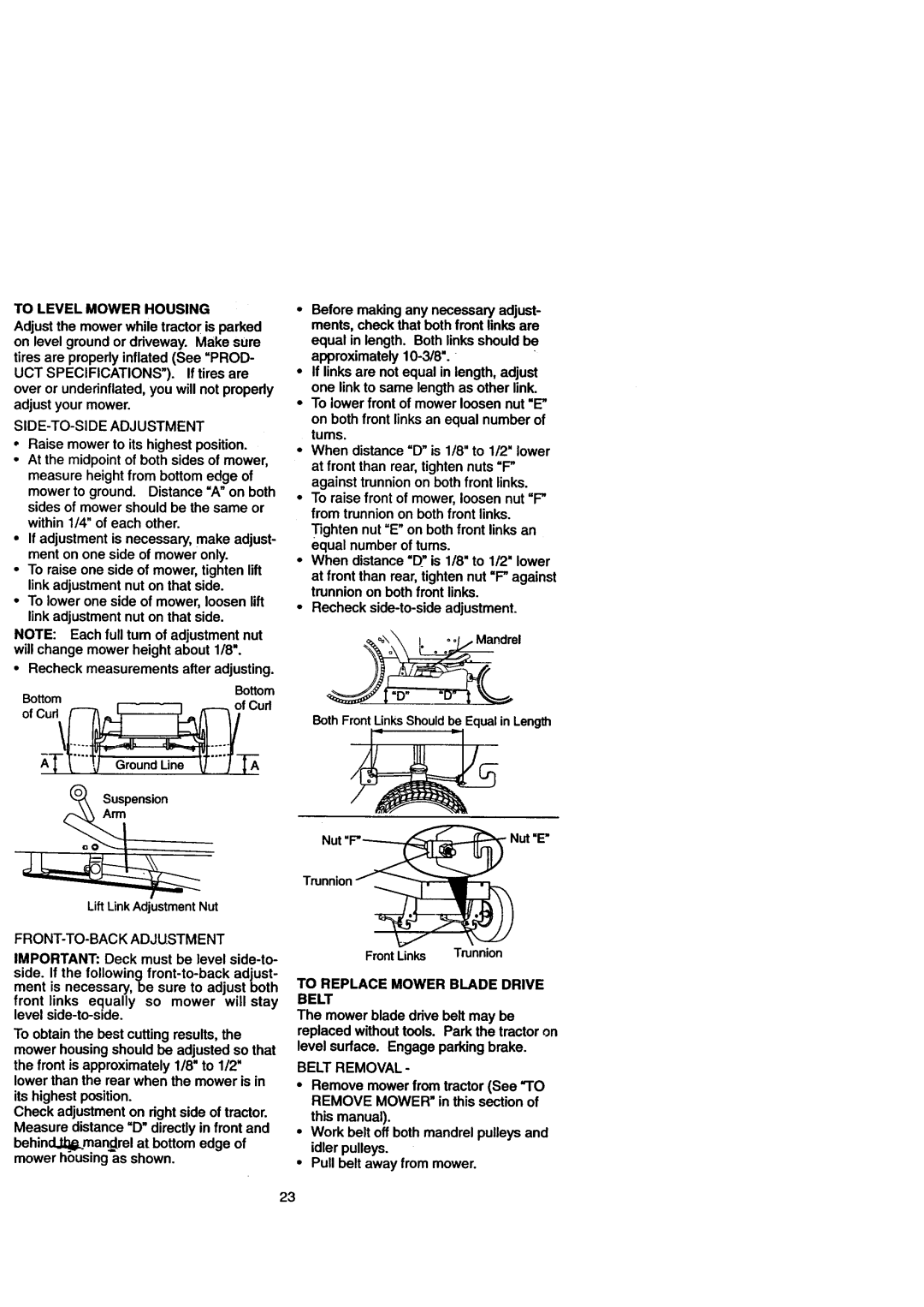 Craftsman 917.271110 To Level Mower Housing, Suspension, Front-To-Backadjustment, Important Deck mustbe level side-to 