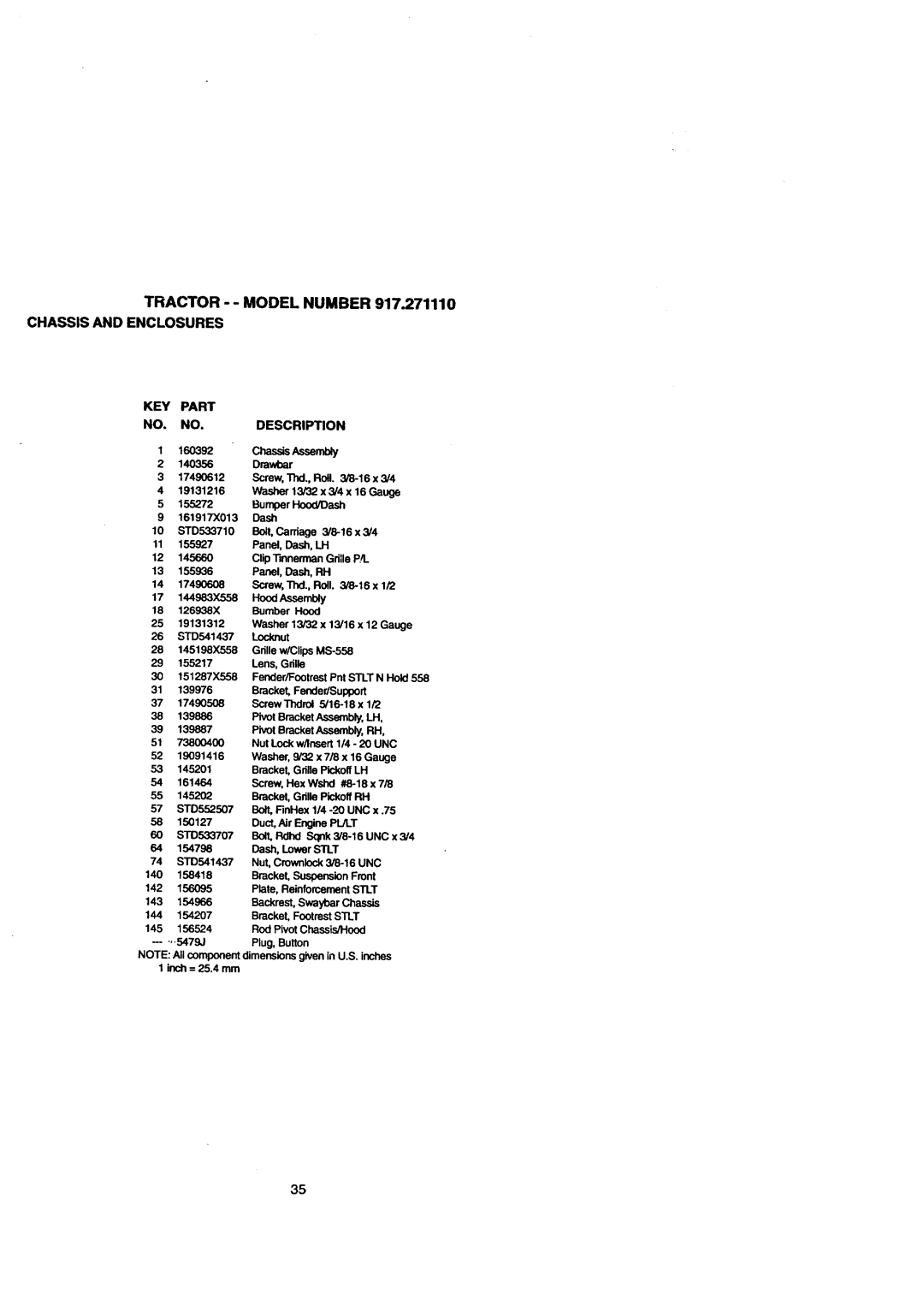 Craftsman 917.271110 owner manual Tractor -- Model Number Chassis and Enclosures, ChassisAssemUy 