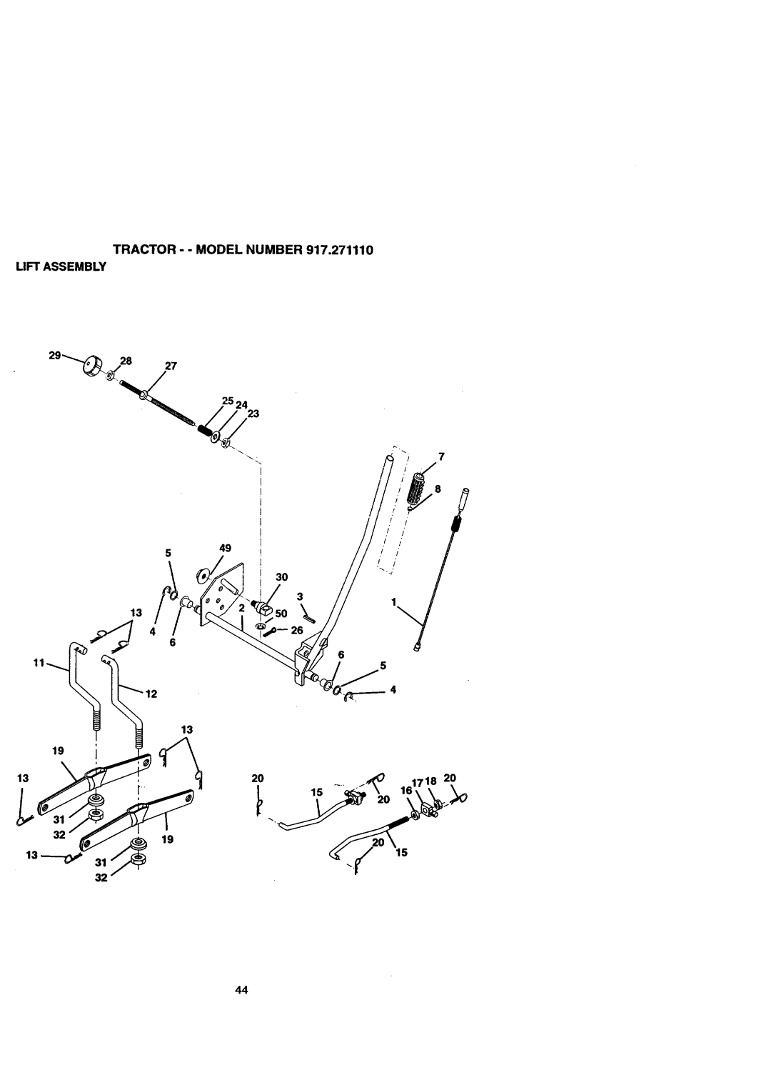 Craftsman 917.271110 owner manual Tractor - Model Number Lift Assembly 