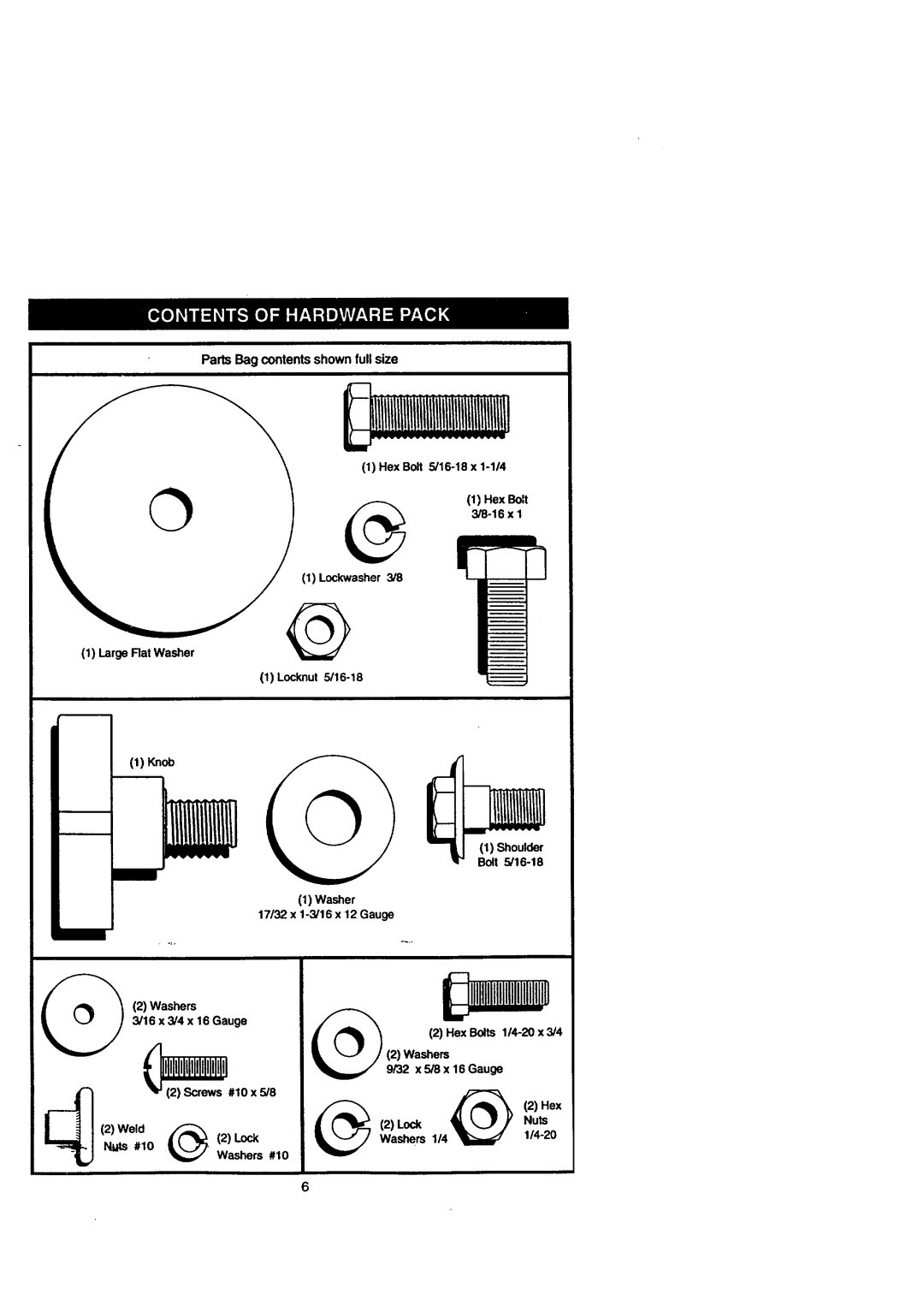 Craftsman 917.271110 owner manual Liltlliillllliillllillll, Parts Bag contentsshownfull size 