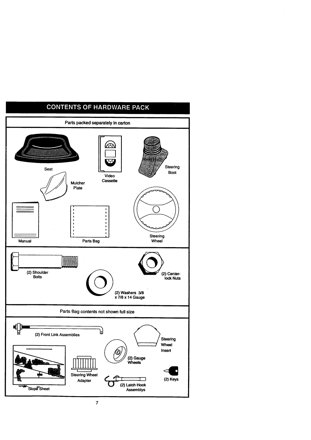 Craftsman 917.271110 owner manual Parts packed separately in .carton, Parts Bag contentsnot shownfull size 