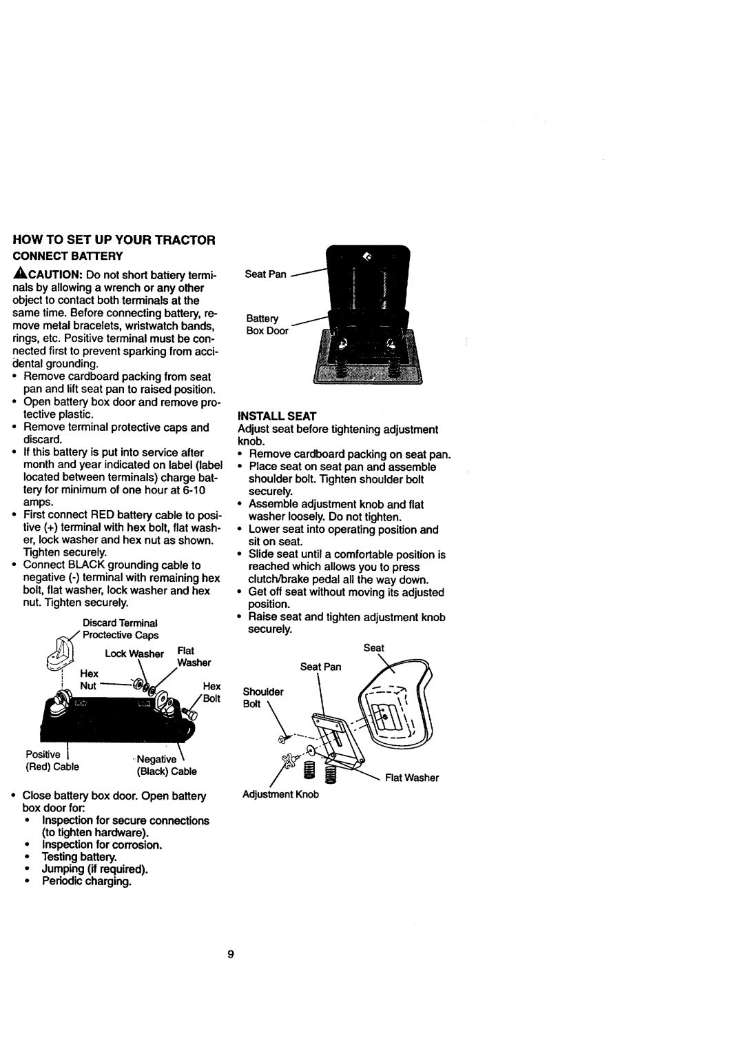 Craftsman 917.271110 Close batterybox door.Open battery box doorfor, HOW to SET UP Your Tractor Connect Battery 