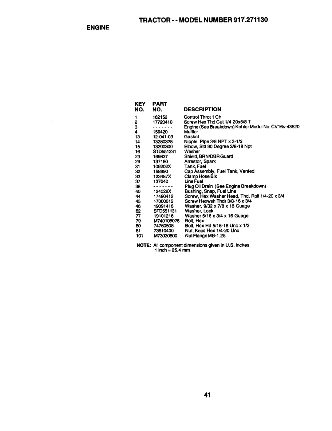 Craftsman 917.27113 owner manual KEY Part 