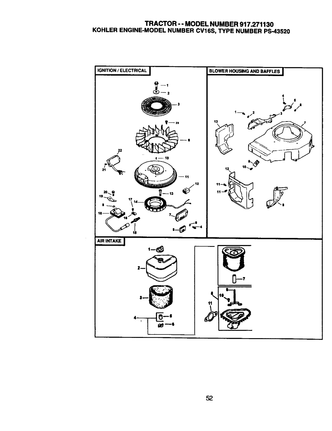 Craftsman 917.27113 owner manual Ignition / Electrical Blower Housing and Baffles 