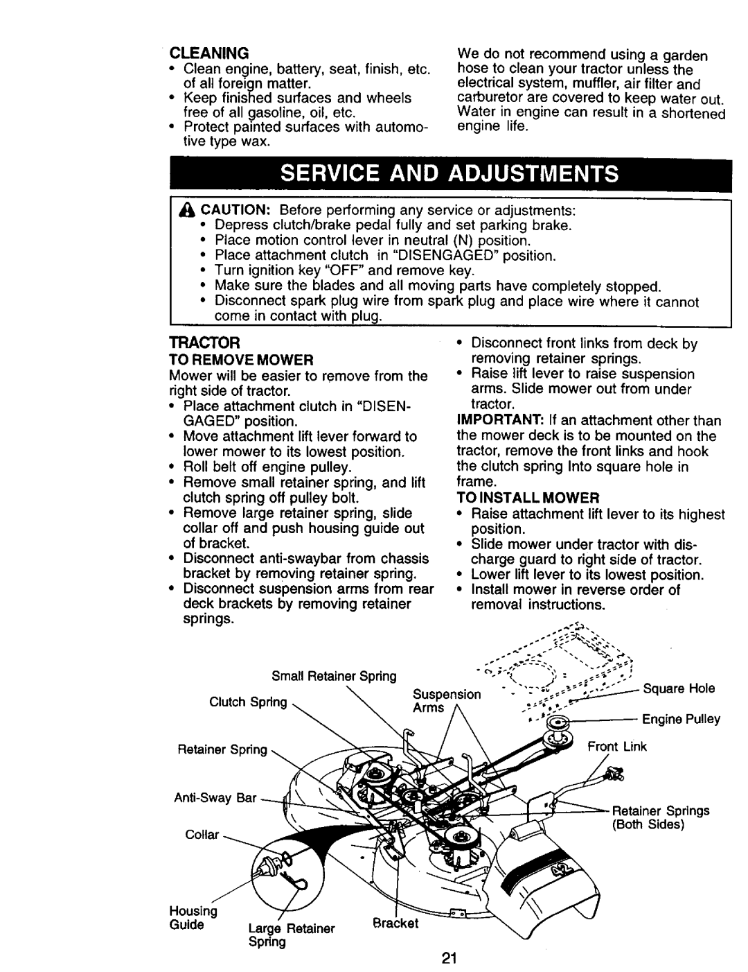 Craftsman 917.271142 manual To Remove Mower, To Install Mower 