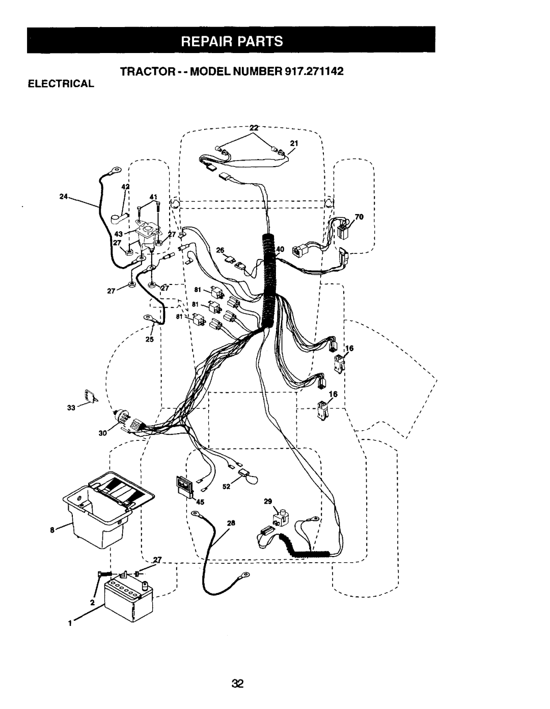 Craftsman 917.271142 manual TRACTOR-- Model Number Electrical 