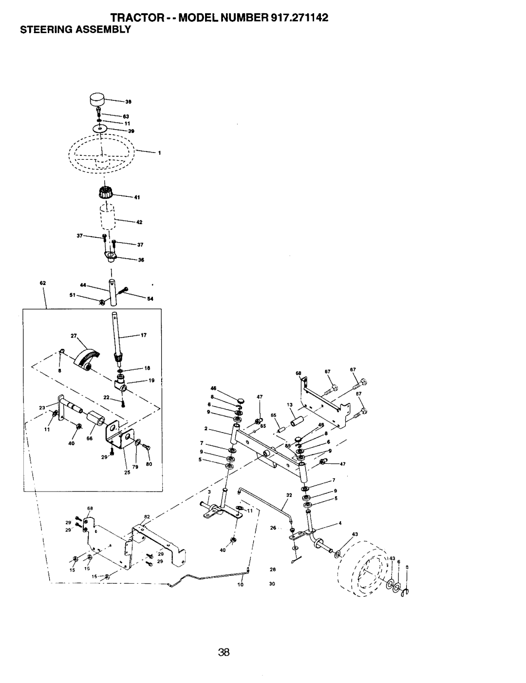 Craftsman manual Tractor - Model Number 917.271142 Steering Assembly 