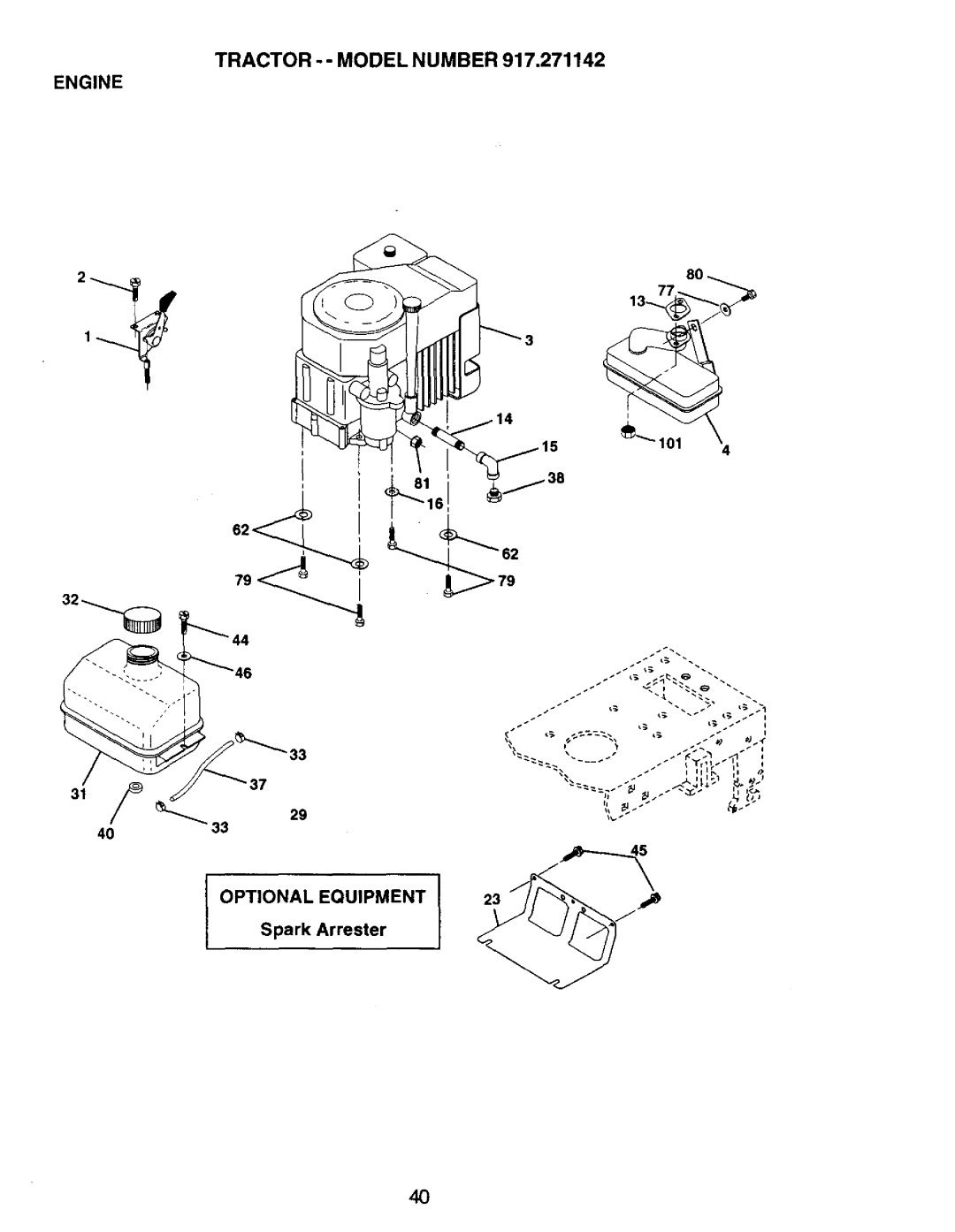 Craftsman 917.271142 manual Tractor - Model Number, Engine Optional EQUIPMENT23 