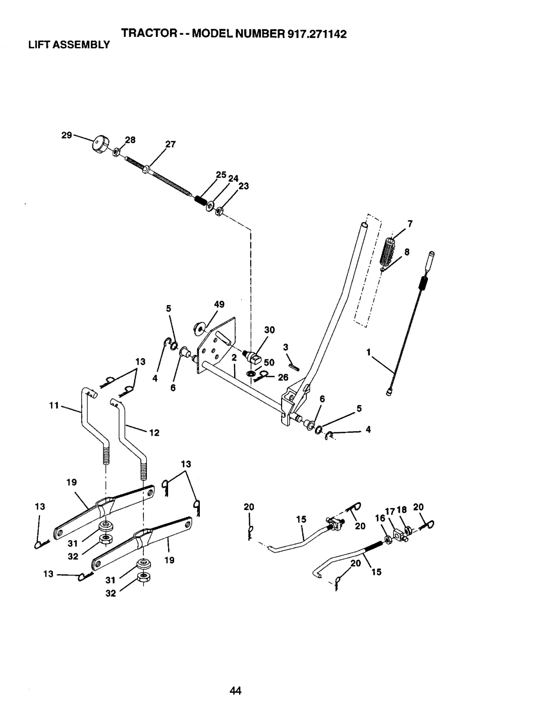 Craftsman 917.271142 manual Tractor - Model Number Lift Assembly 