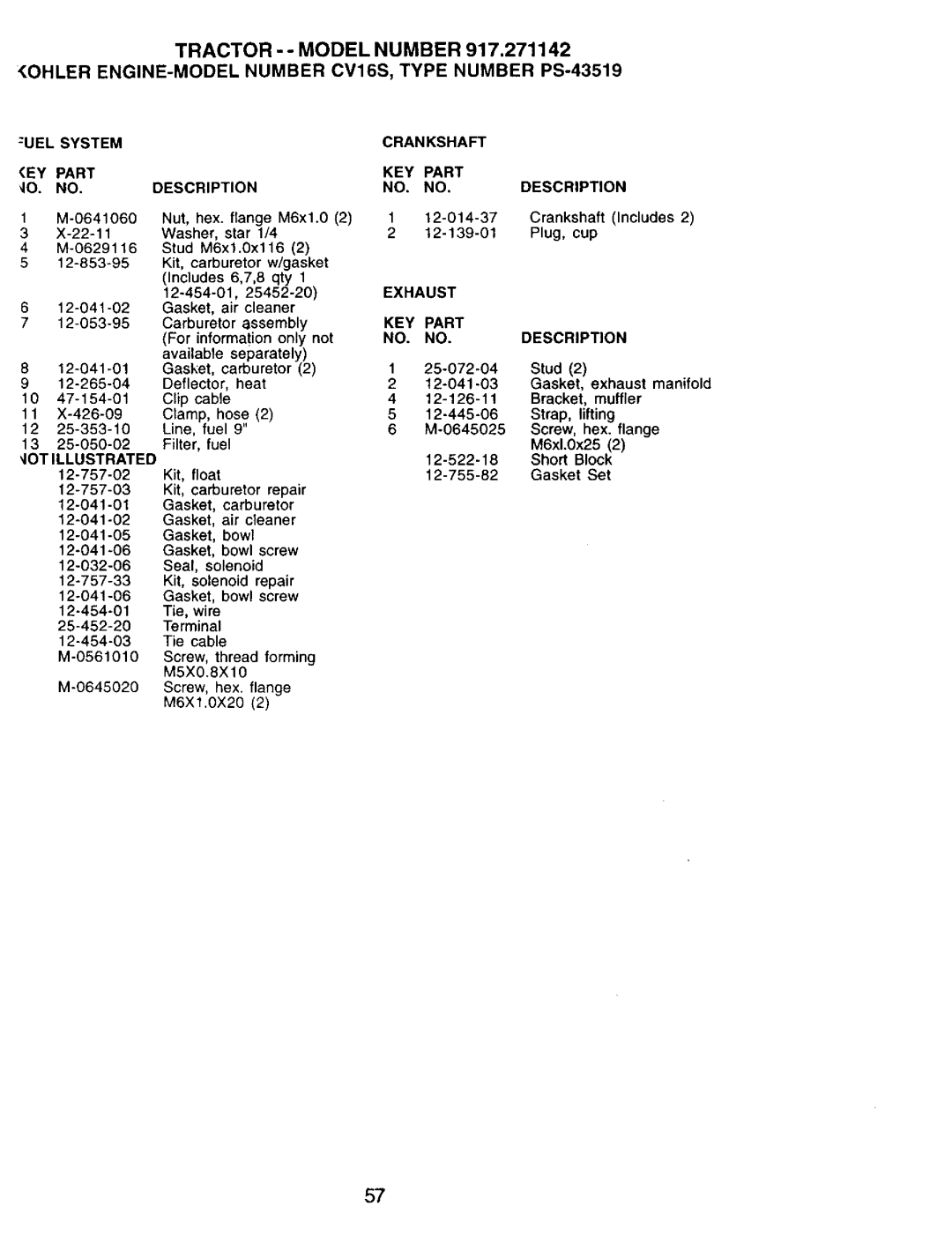 Craftsman 917.271142 manual Exhaust 