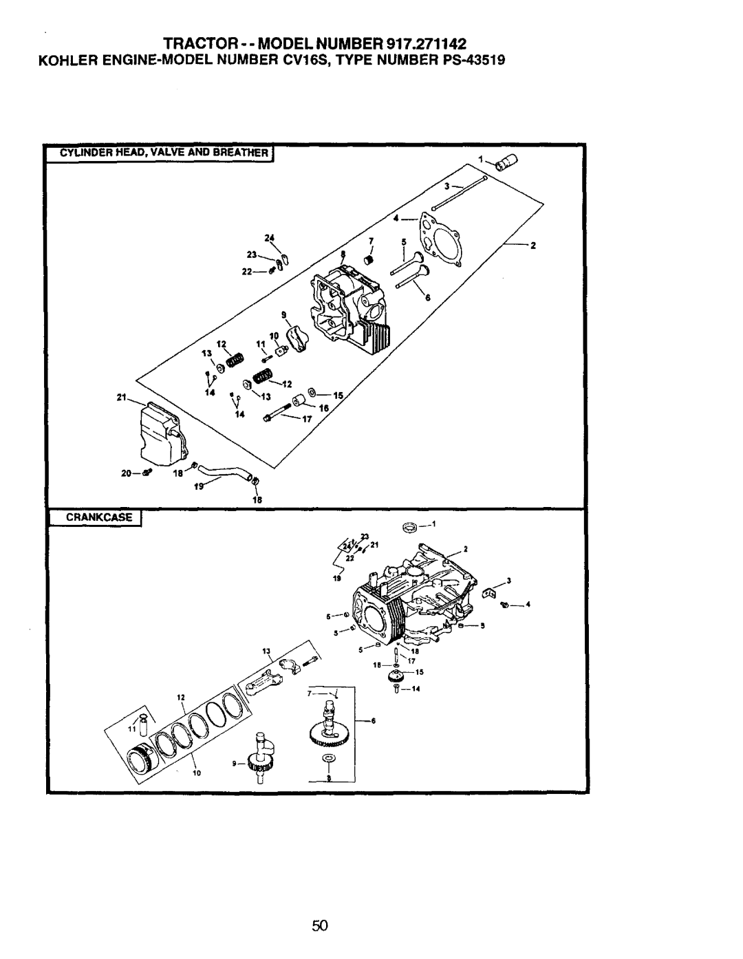 Craftsman 917.271142 manual CYLINDER HEAD, VALVE AND BREATHER 2, Crankcase 