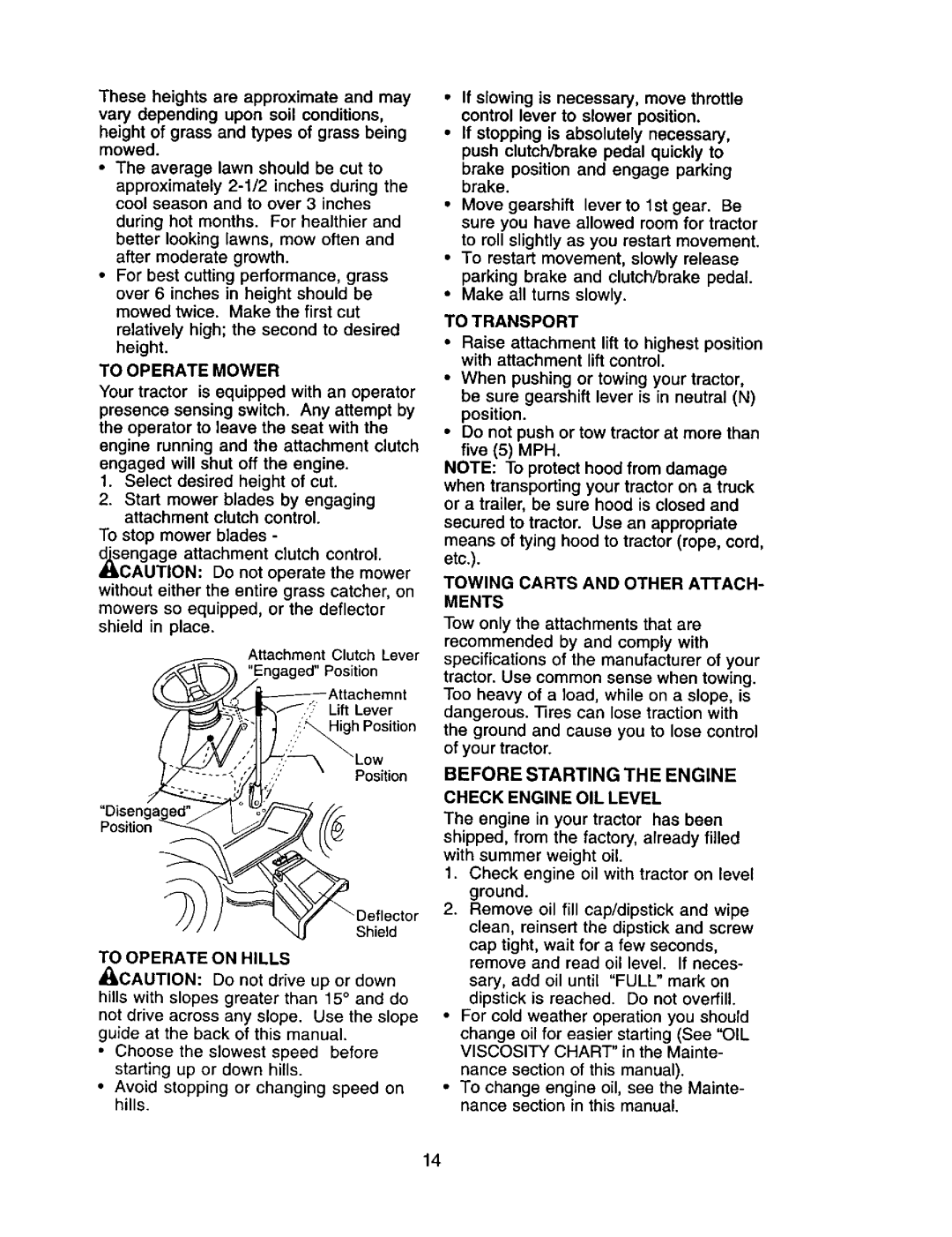 Craftsman 917.271554 owner manual Before Starting the Engine 