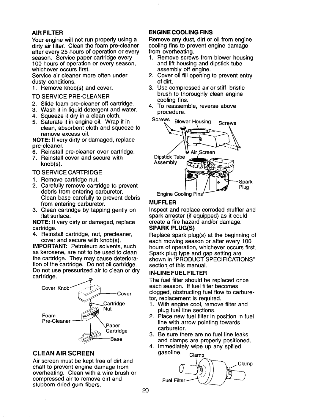 Craftsman 917.271554 owner manual Clean AIR Screen 