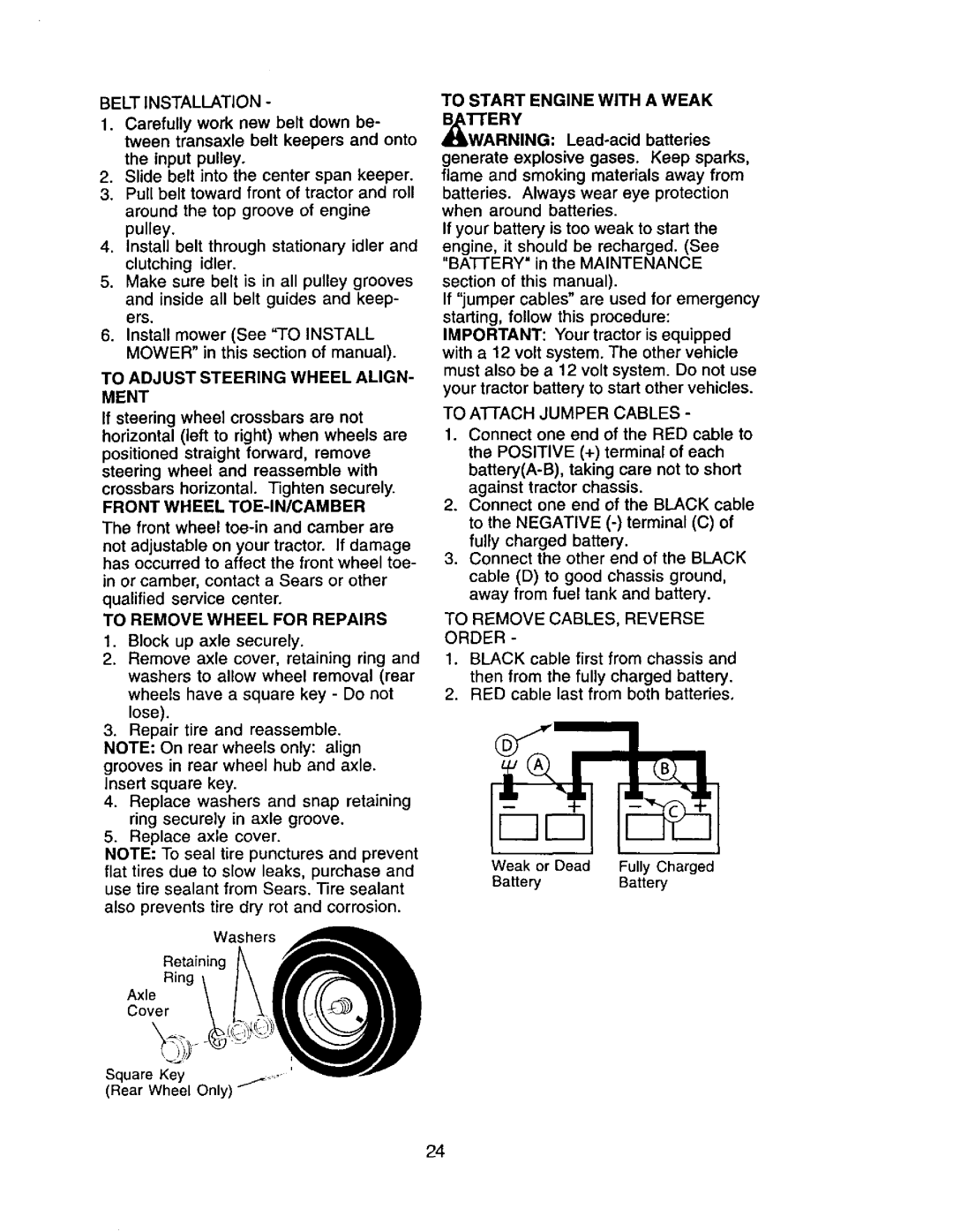 Craftsman 917.271554 To Adjust Steering Wheel ALIGN- Ment, Front Wheel TOE-IN/CAMBER, To Remove Wheel for Repairs 