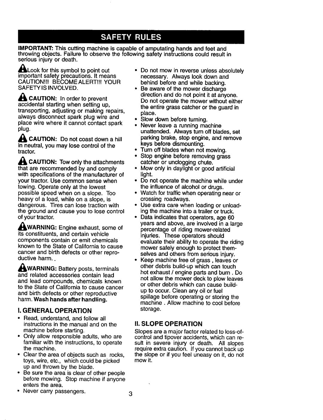 Craftsman 917.271554 owner manual II. Slope Operation, General Operation 