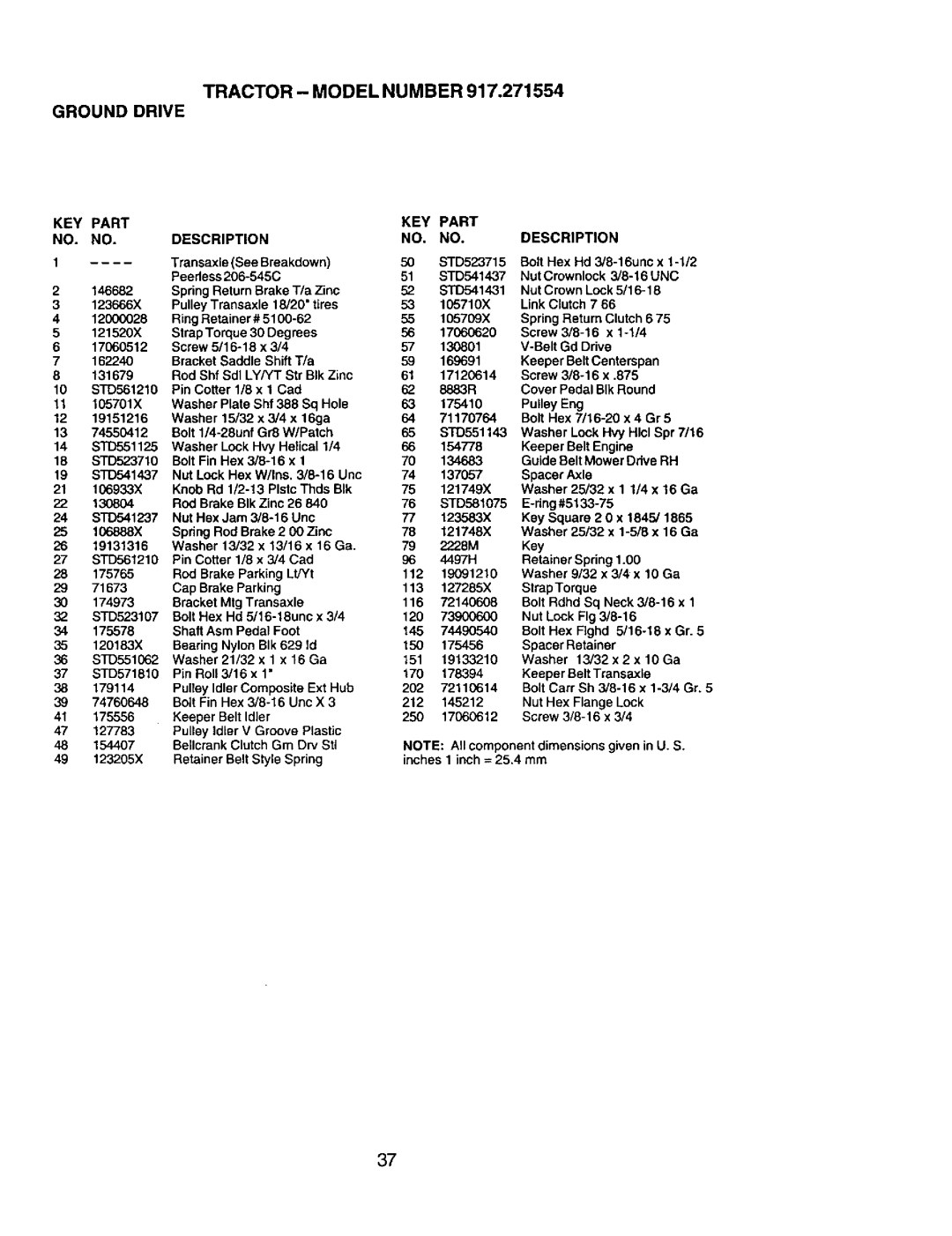 Craftsman 917.271554 owner manual Tractor Model Number Grounddrive, KEY Part Description NO. no 