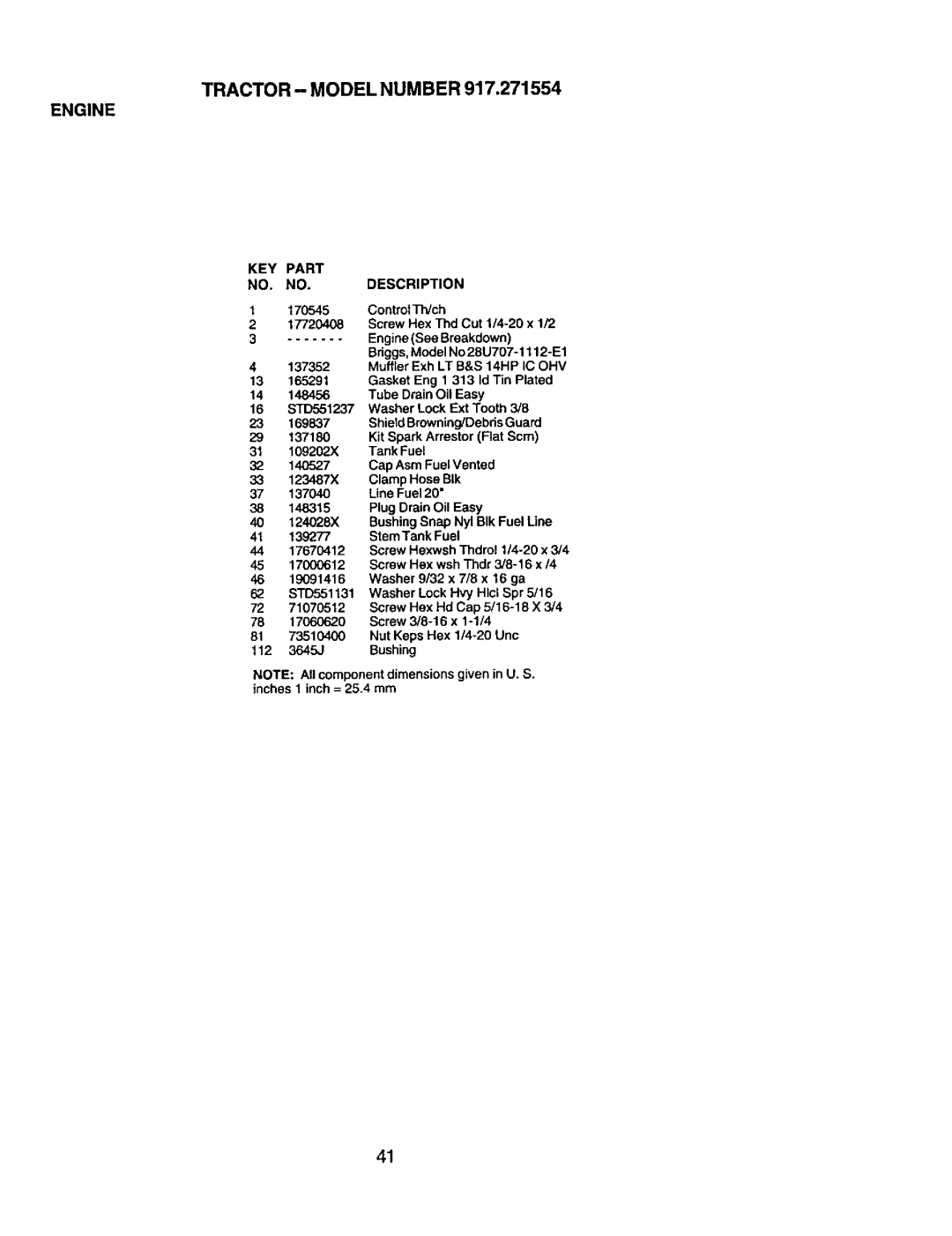 Craftsman 917.271554 owner manual Tractor Model Number Engine 