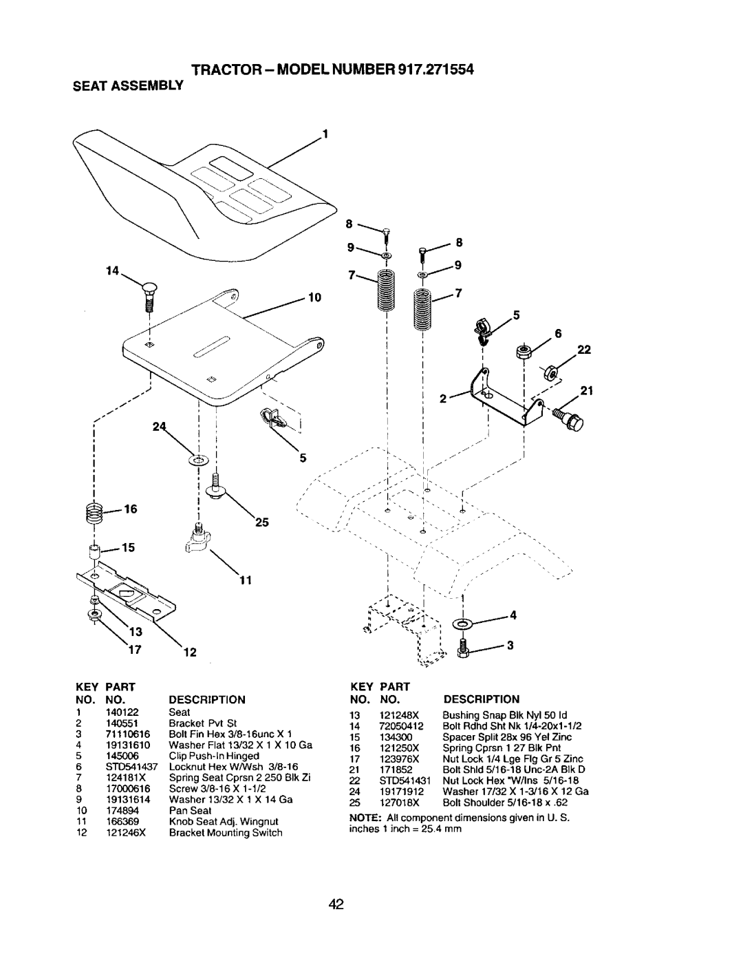 Craftsman 917.271554 owner manual Tractor Model Number Seatassembly 