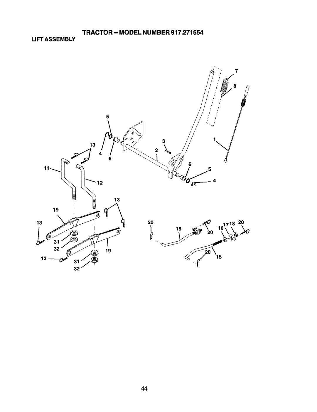 Craftsman 917.271554 owner manual Tractor Model Number Lift Assembly 