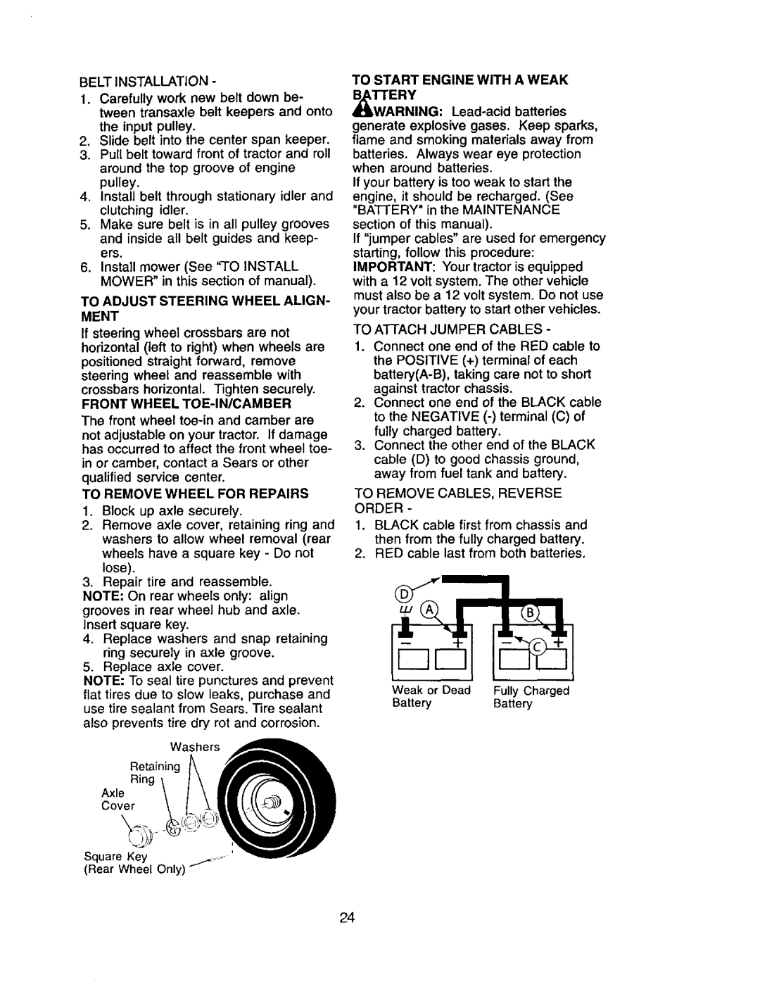 Craftsman 917.271554 owner manual To Adjust Steering Wheel Align- Ment 