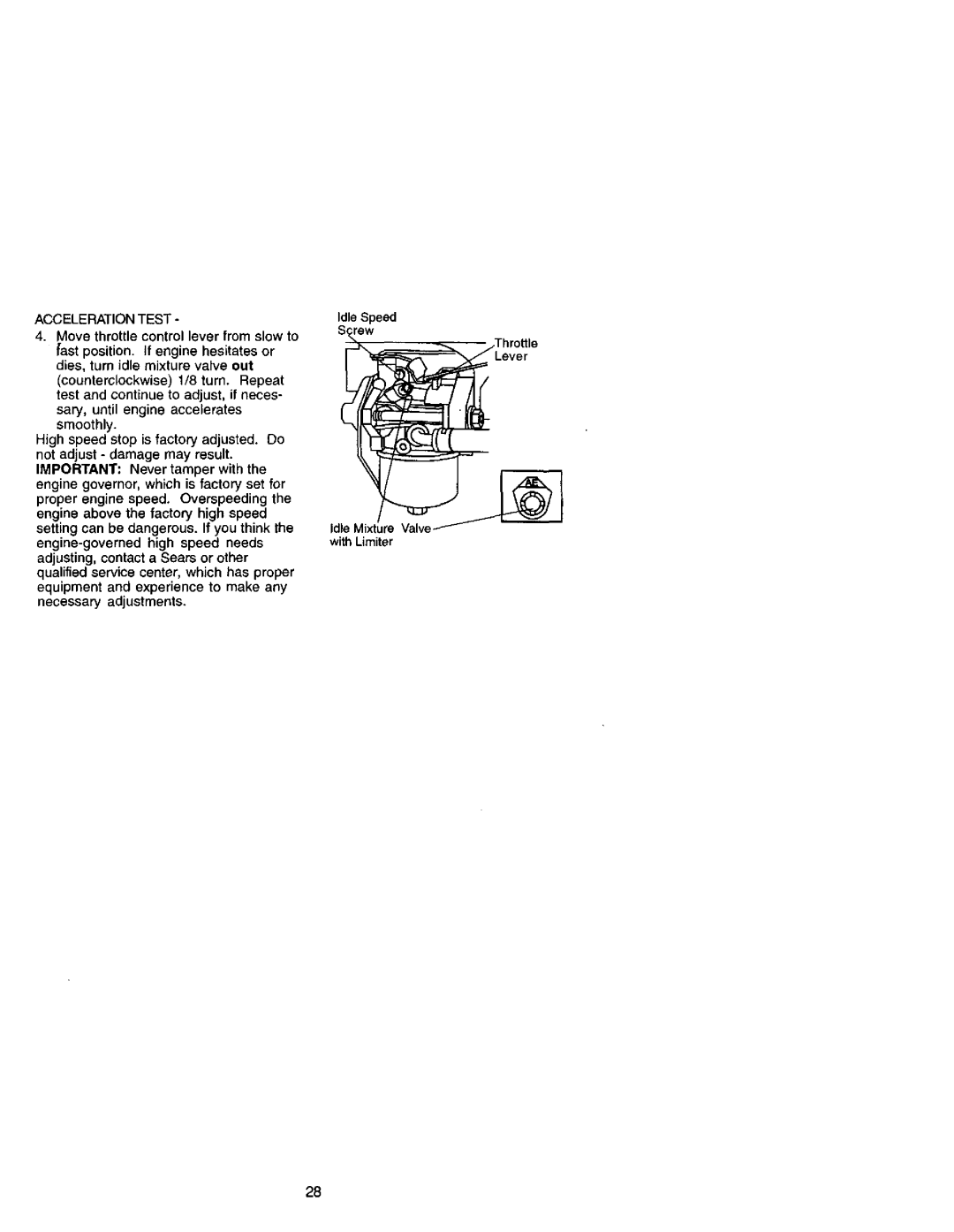 Craftsman 917.271641 owner manual Acceleration Test 