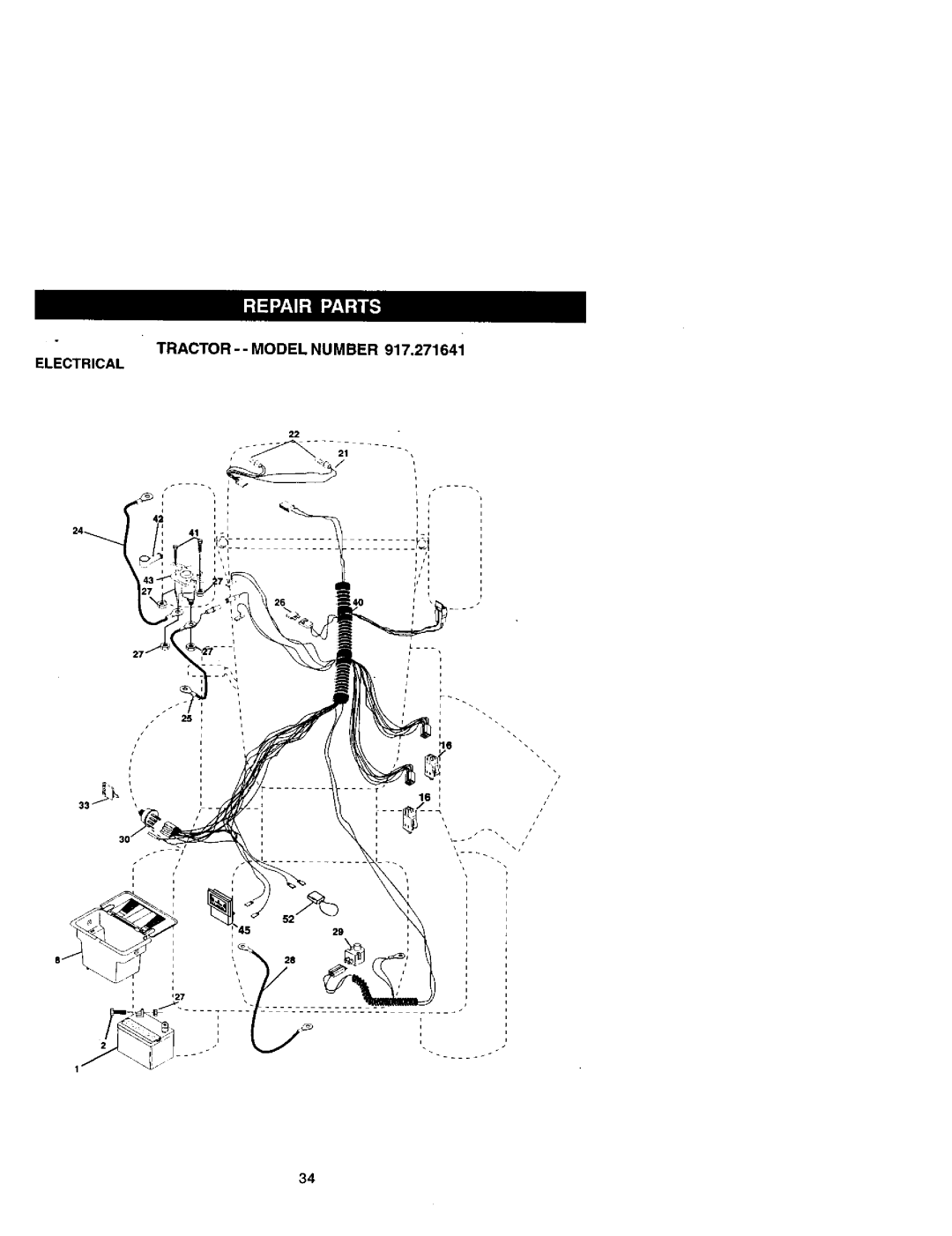 Craftsman 917.271641 owner manual Tractor --MODEL Number 917,271641, Electrical 