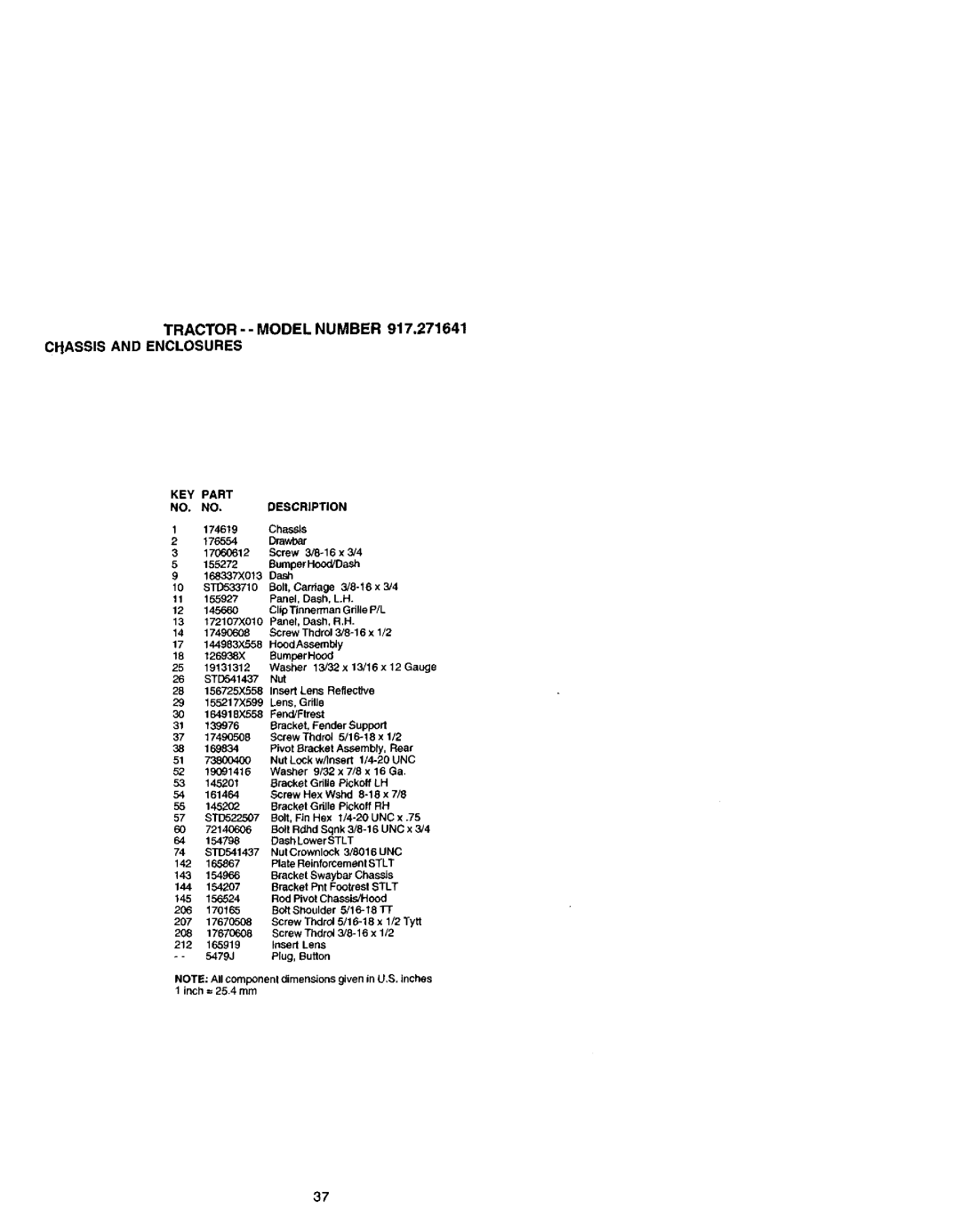 Craftsman owner manual Tractor - Model Number 917.271641 Chassis and Enclosures, Bolt, Carriage 