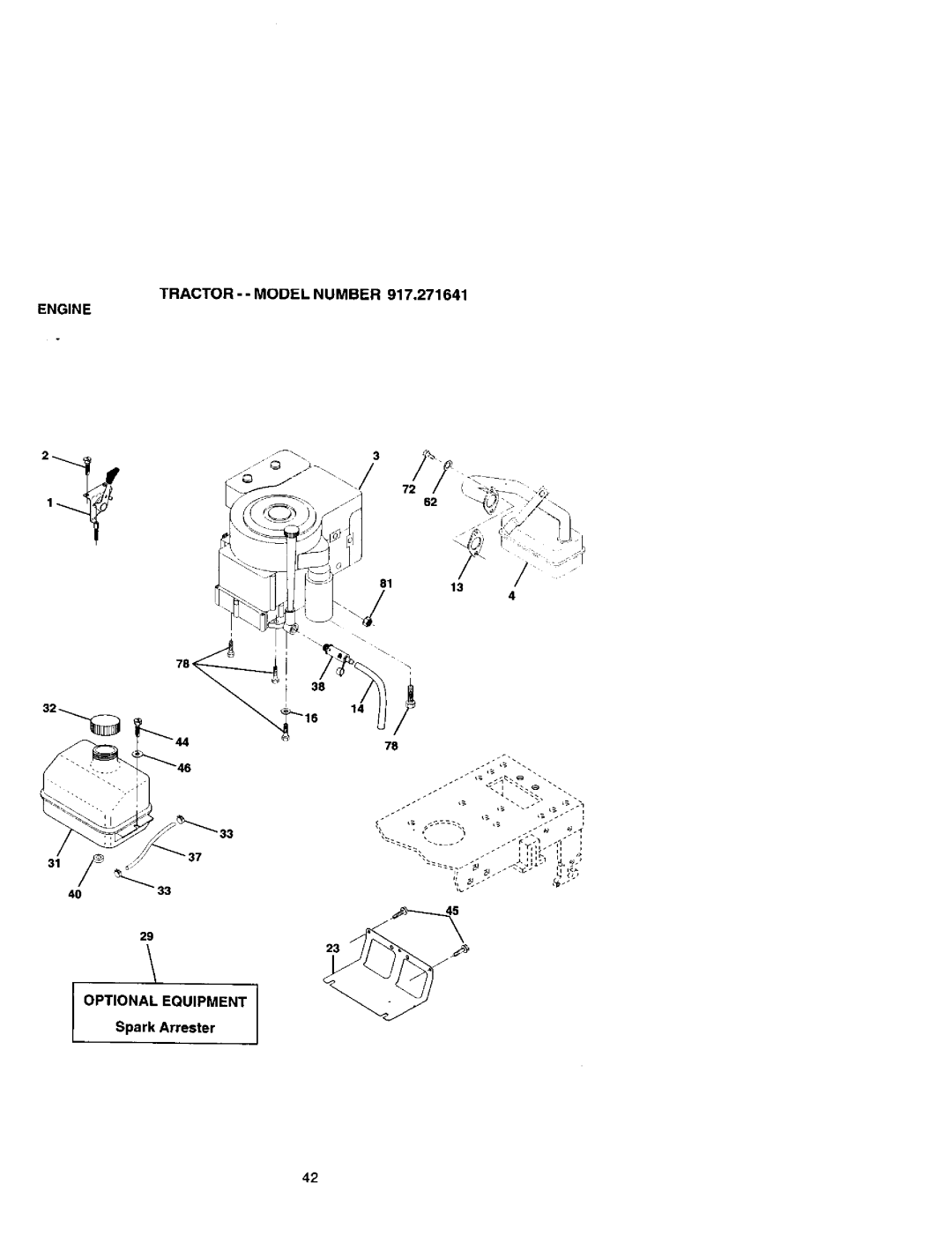 Craftsman 917.271641 owner manual Tractor - Model Number 917,271641, Optional Equipment, Spark Arrester 