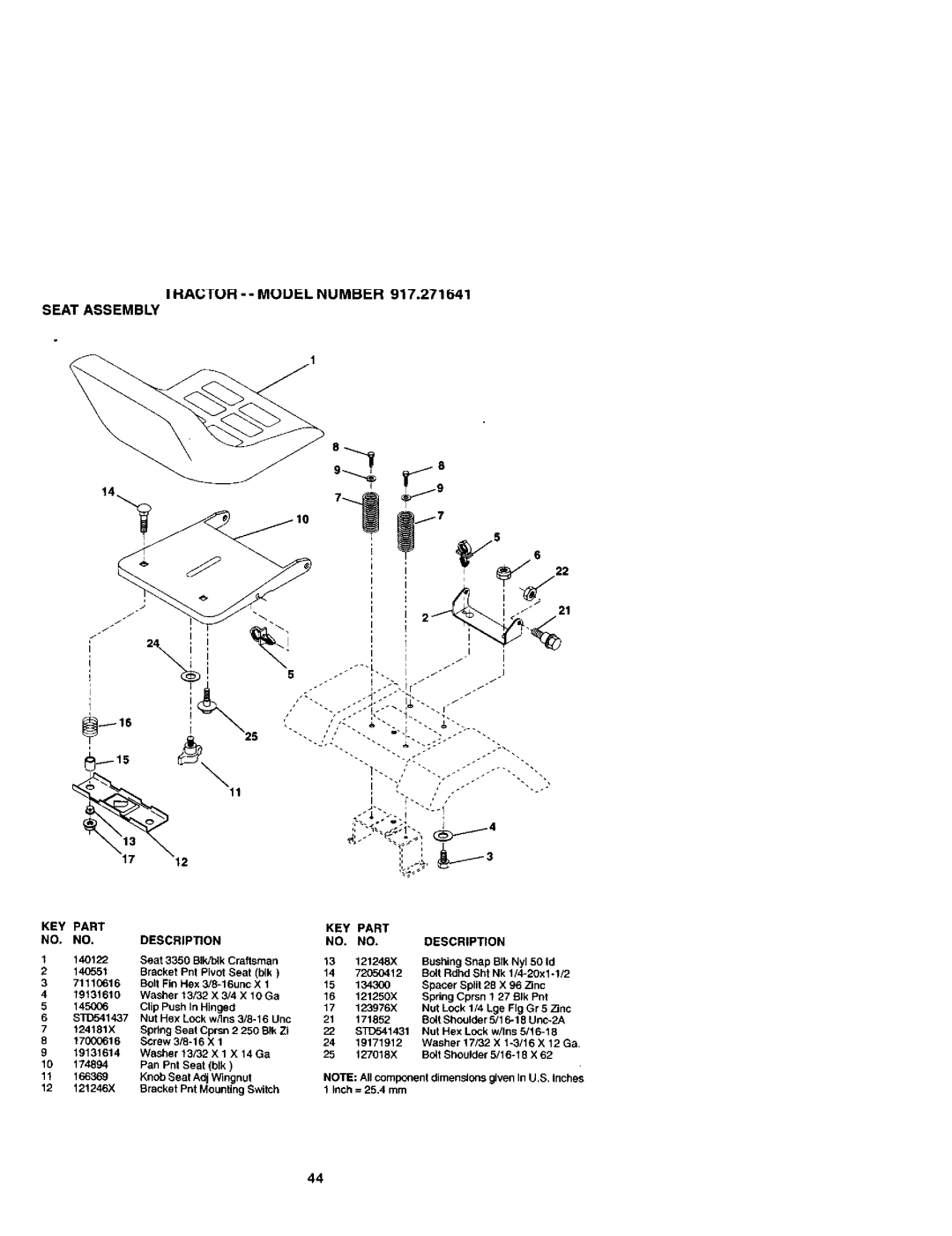 Craftsman 917.271641 owner manual HA. I UH - Muuil NU MII- H, Seat Assembly 