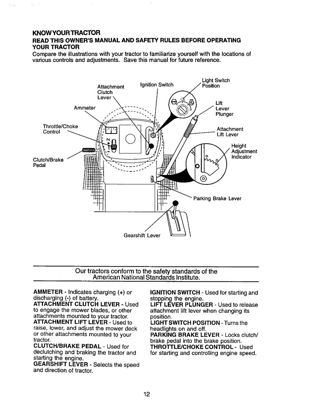 Craftsman 917.271653 owner manual Knowyourtractor, Clutch/Brake Indicator Pedal 