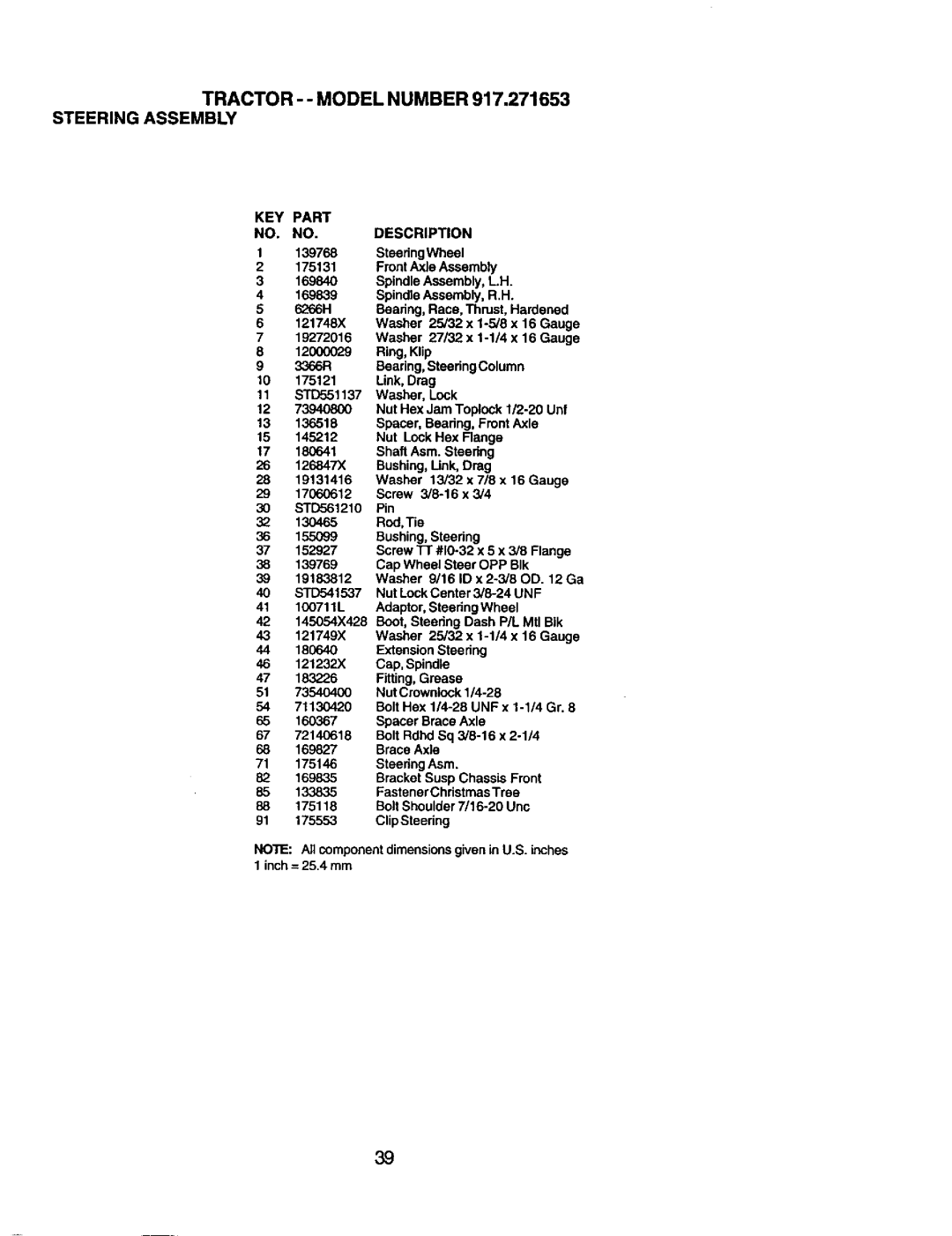 Craftsman 917.271653 owner manual Tractor - Model Number Steering Assembly, 160367 