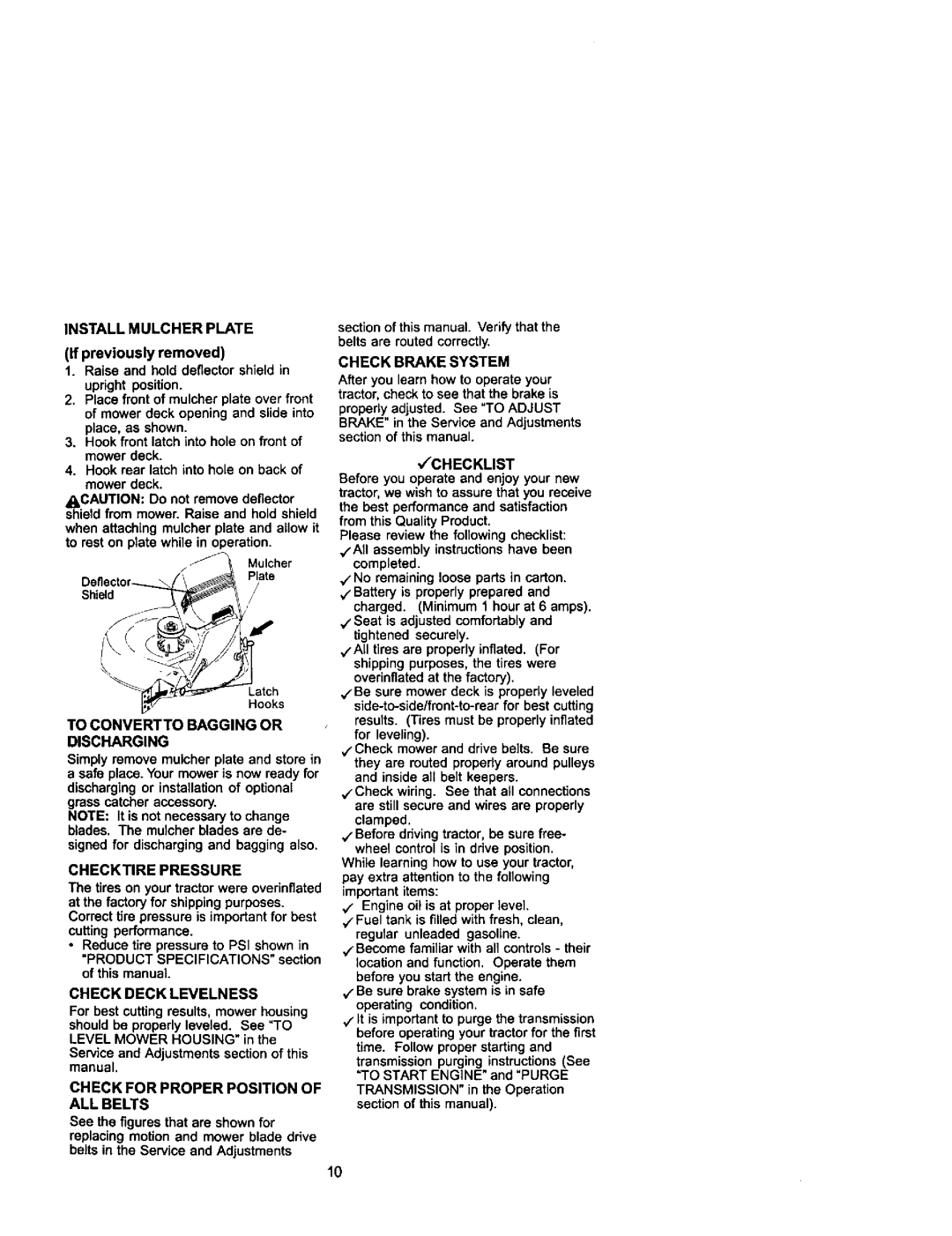 Craftsman 917.271742 owner manual Install Mulcher Plate 