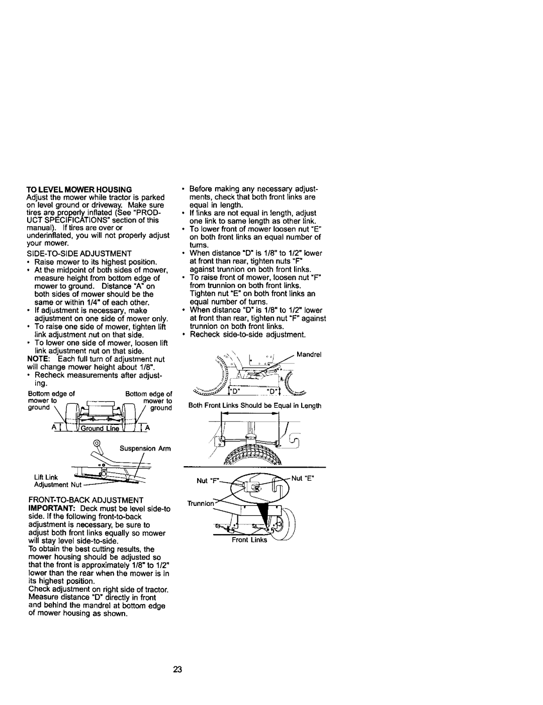 Craftsman 917.271742 To Level Mower Housing, Your mower, SIDE-TO-SIDE Adjustment, Bottom edgeof, GmWnet mgrWont 