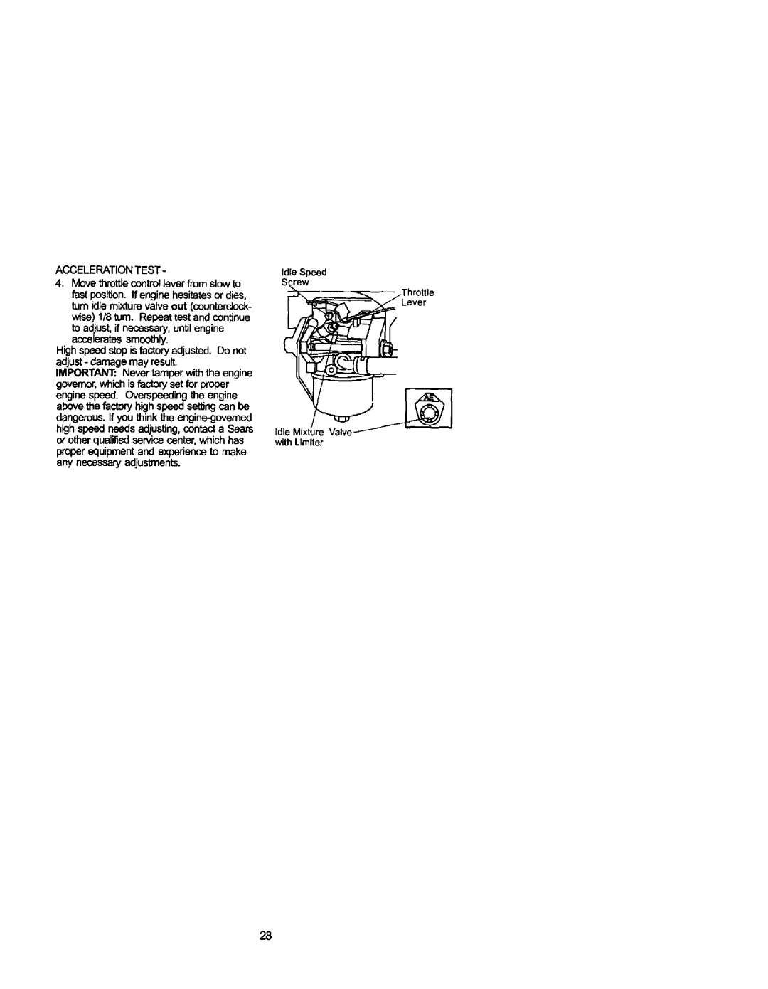 Craftsman 917.271742 owner manual Acceleration Test 