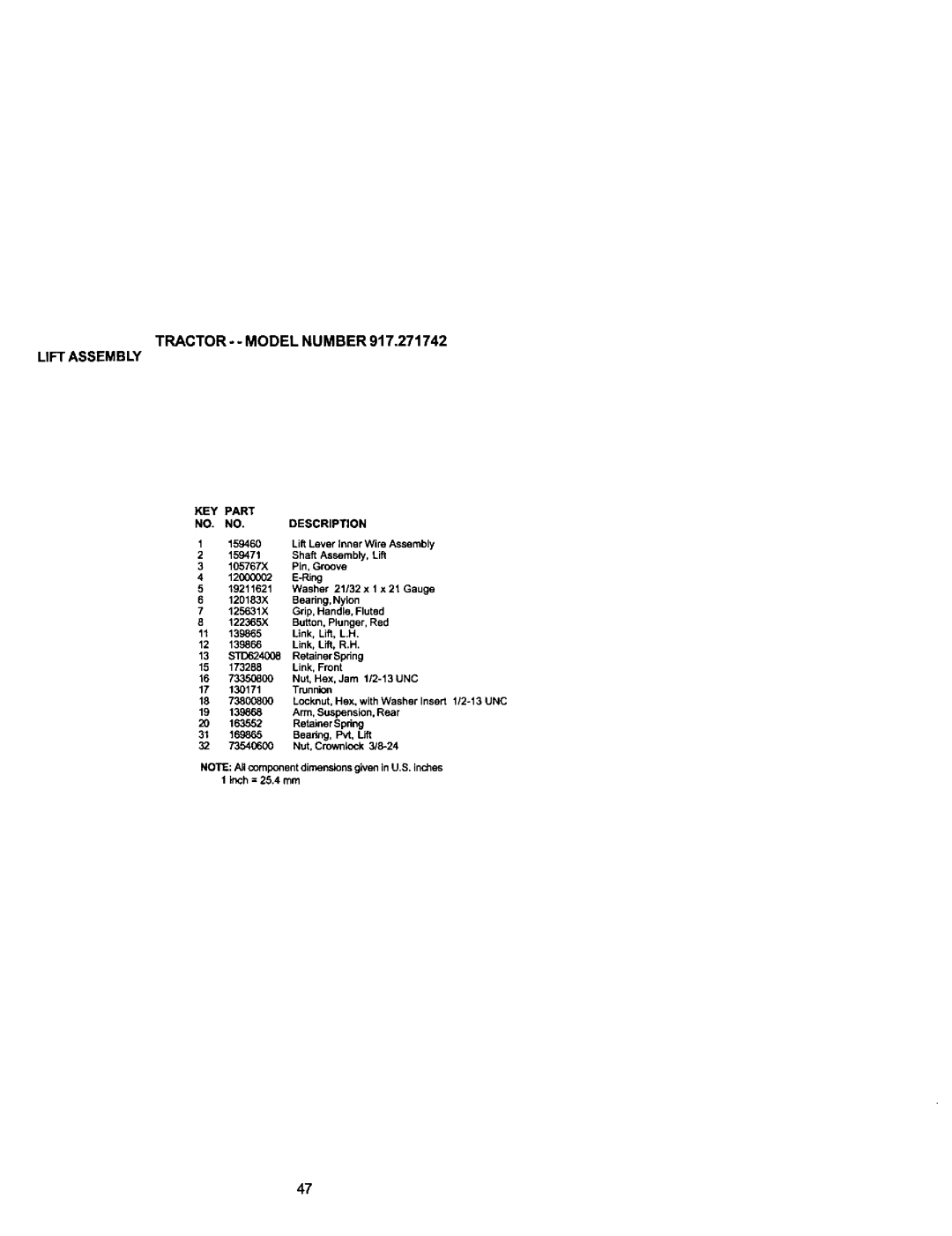 Craftsman 917.271742 owner manual KEY Part NO. NO.DESCRIPTION 