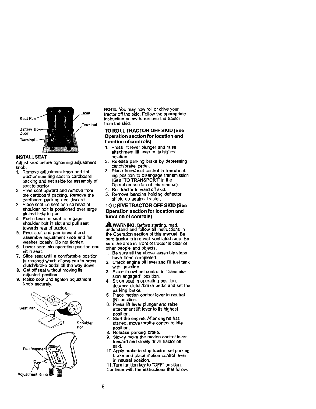 Craftsman 917.271742 owner manual Install Seat, Belt Flat W 