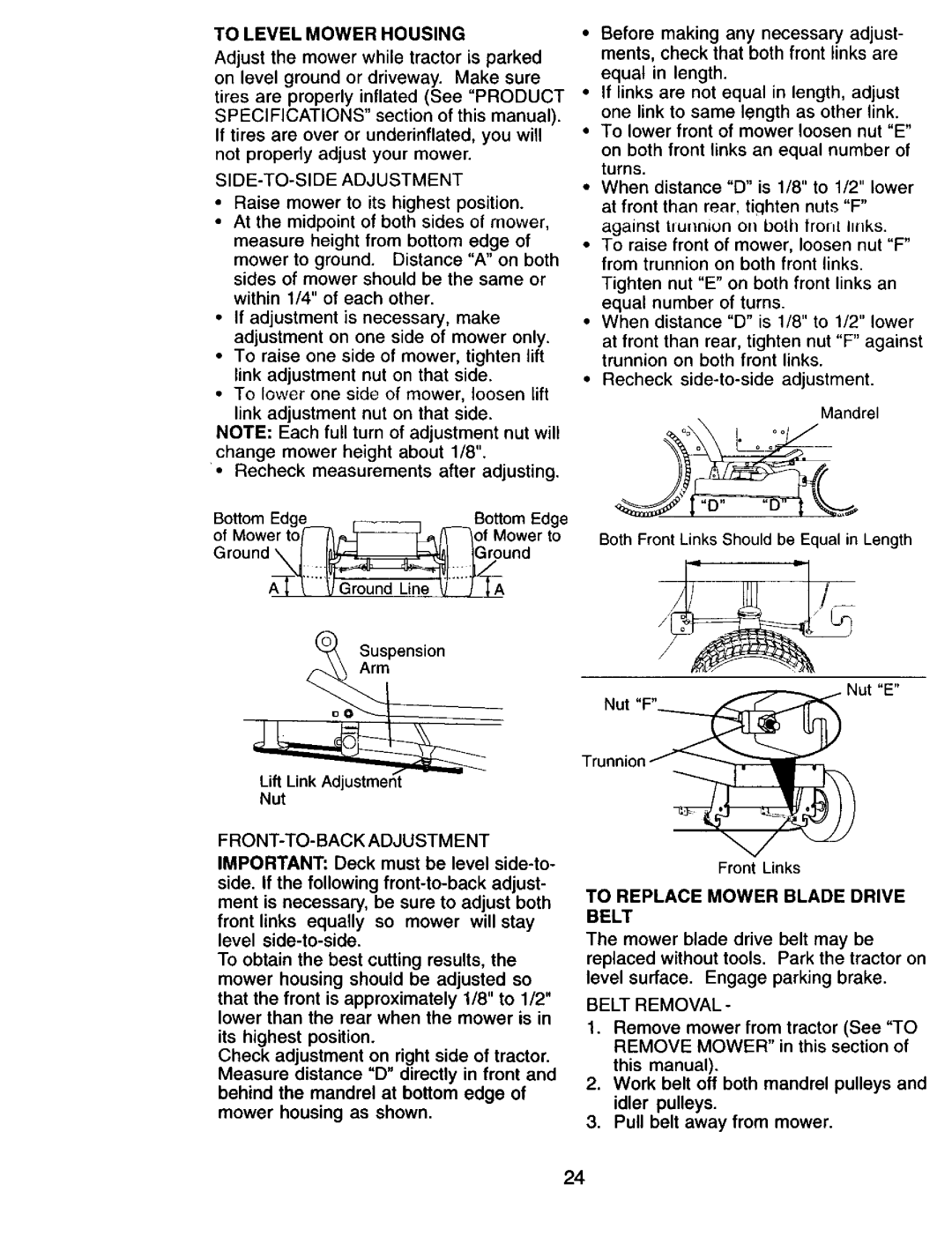 Craftsman 917.271815 To Level Mower Housing, SIDE-TO-SIDE Adjustment, To Replace Mower Blade Drive Belt, Belt Removal 