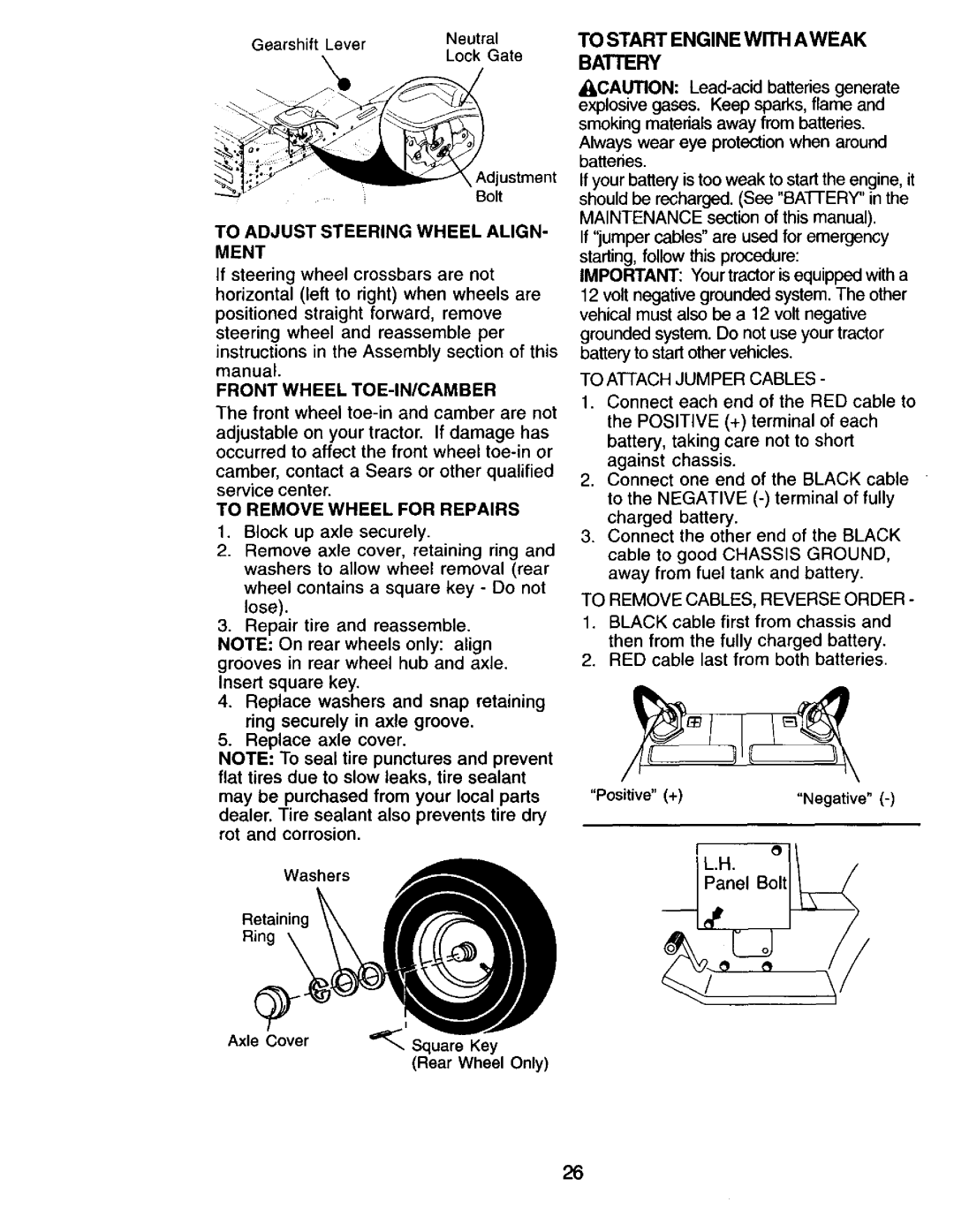 Craftsman 917.271815 To Adjust Steering Wheel ALIGN- Ment, Front Wheel TOE-IN/CAMBER, To Remove Wheel for Repairs 