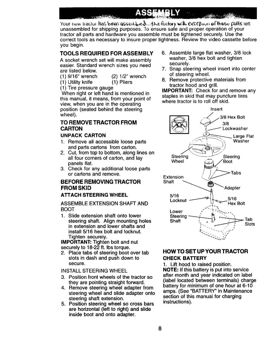 Craftsman 917.271815 owner manual Tools Required for Assembly, To Remove Tractor from Carton, HOW to SET UP Your Tractor 