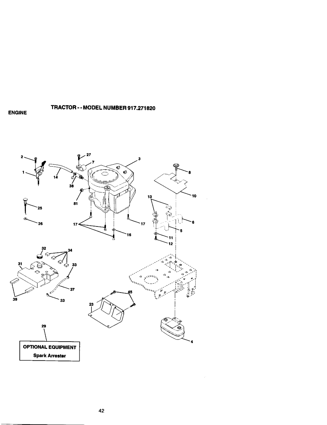 Craftsman 917.27182 manual Tractor - Model Number 917,271820, Optional Equipment, Spark Arrester 